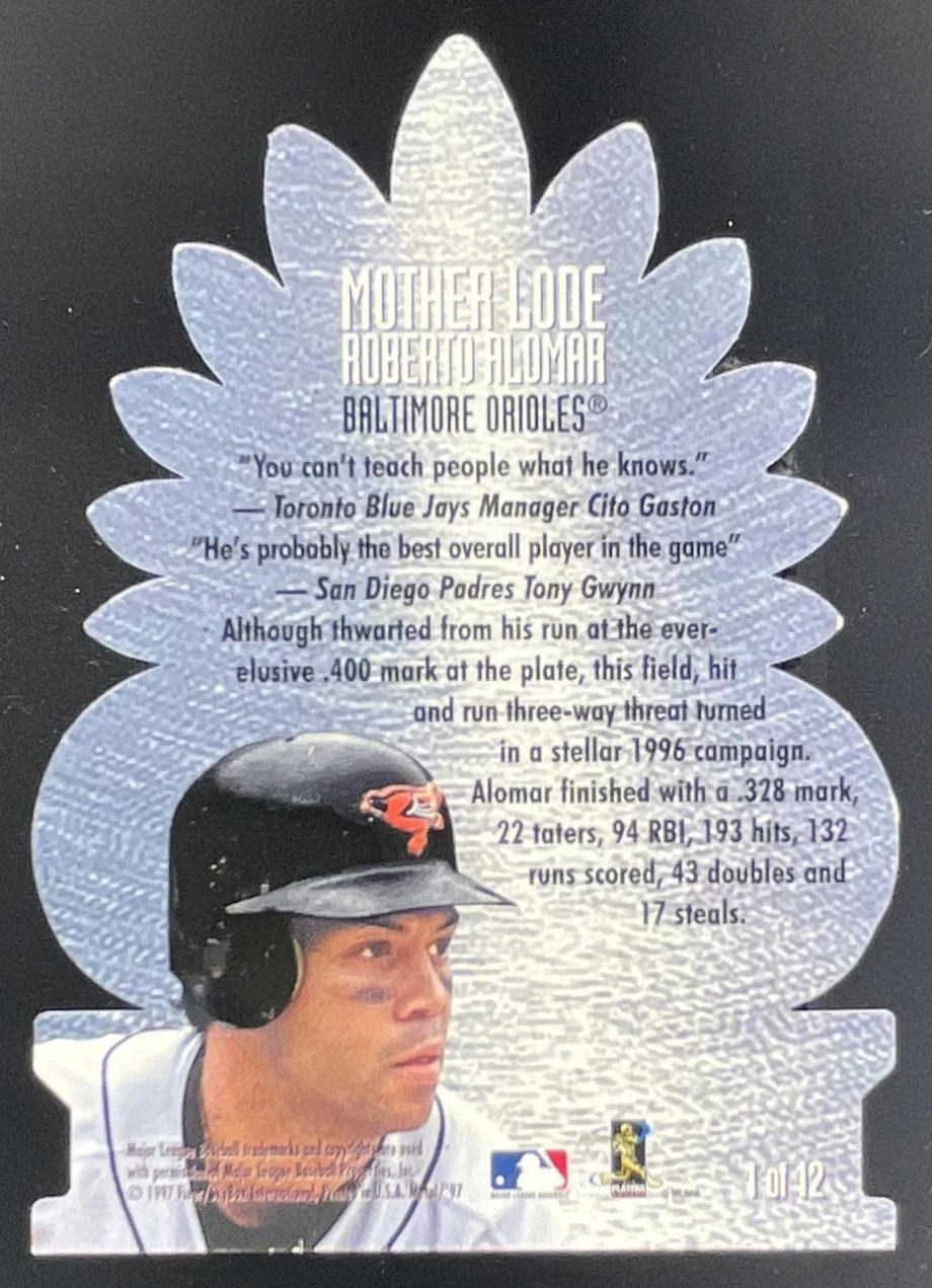 1997 Skybox Metal Universe Mother Lode #1 Roberto Alomar - Image 2