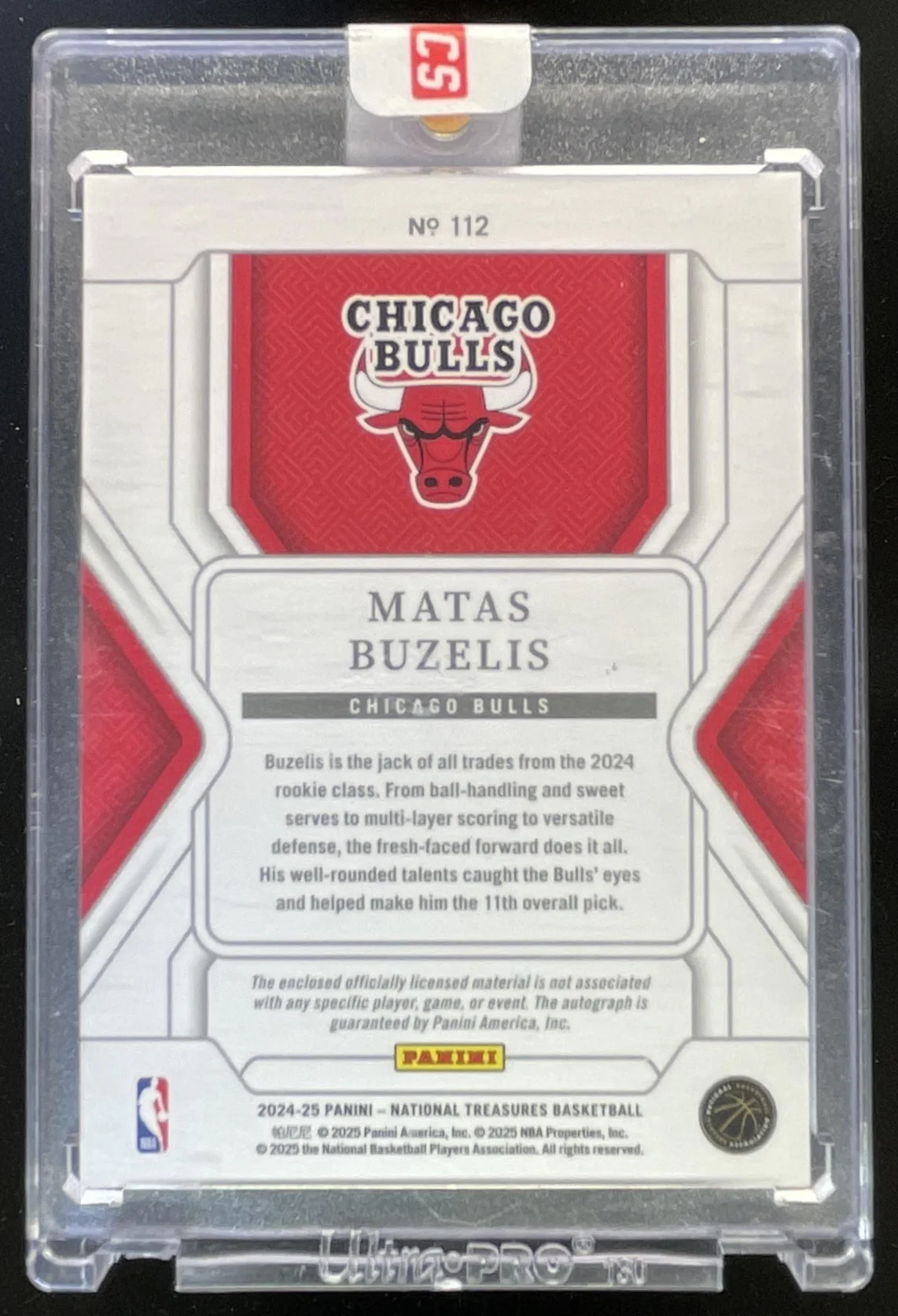 2024-25 National Treasures Rookie Patch Orange #112 Matas Buzelis RC Auto /75 - Image 2