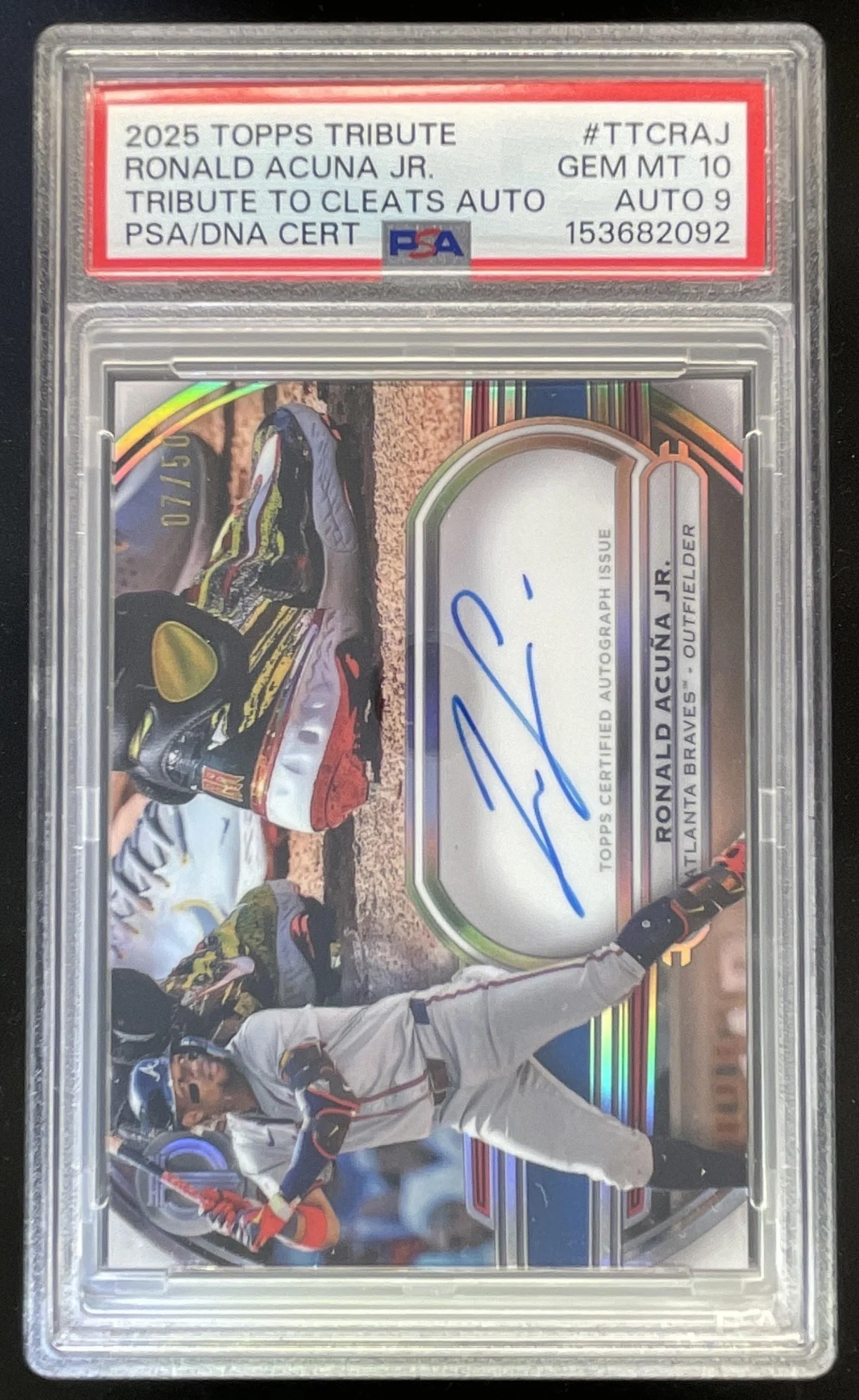 2025 Topps Tribute To Cleats #TTC-RAJ Ronald Acuna Jr. Auto /50 PSA 10