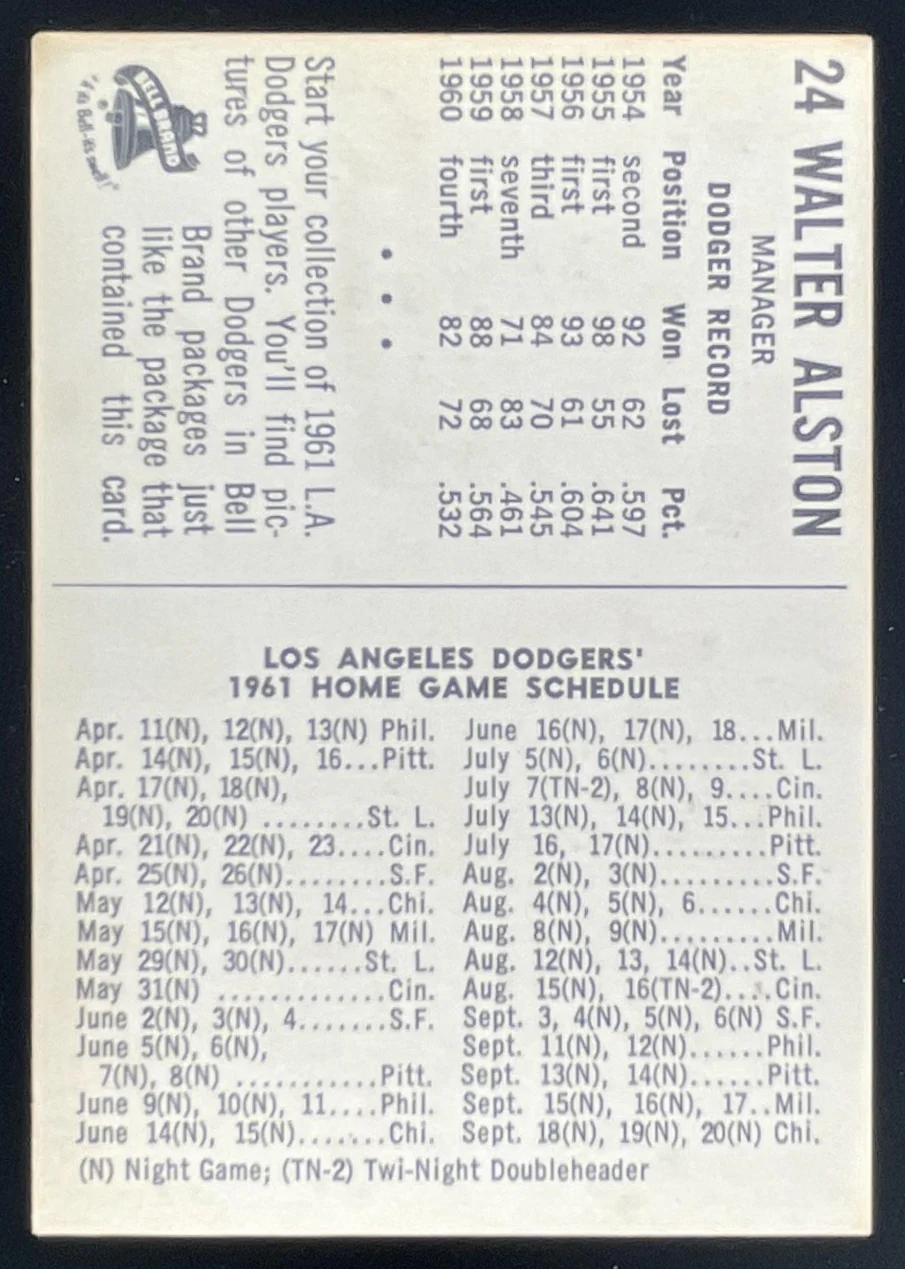 1961 Bell Brand #24 Walter Alston - Image 2
