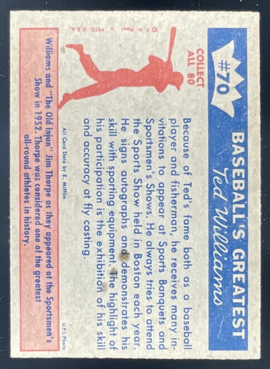 1959 Fleer Ted Williams #70 Ted Williams & Jim Thorpe - Image 2