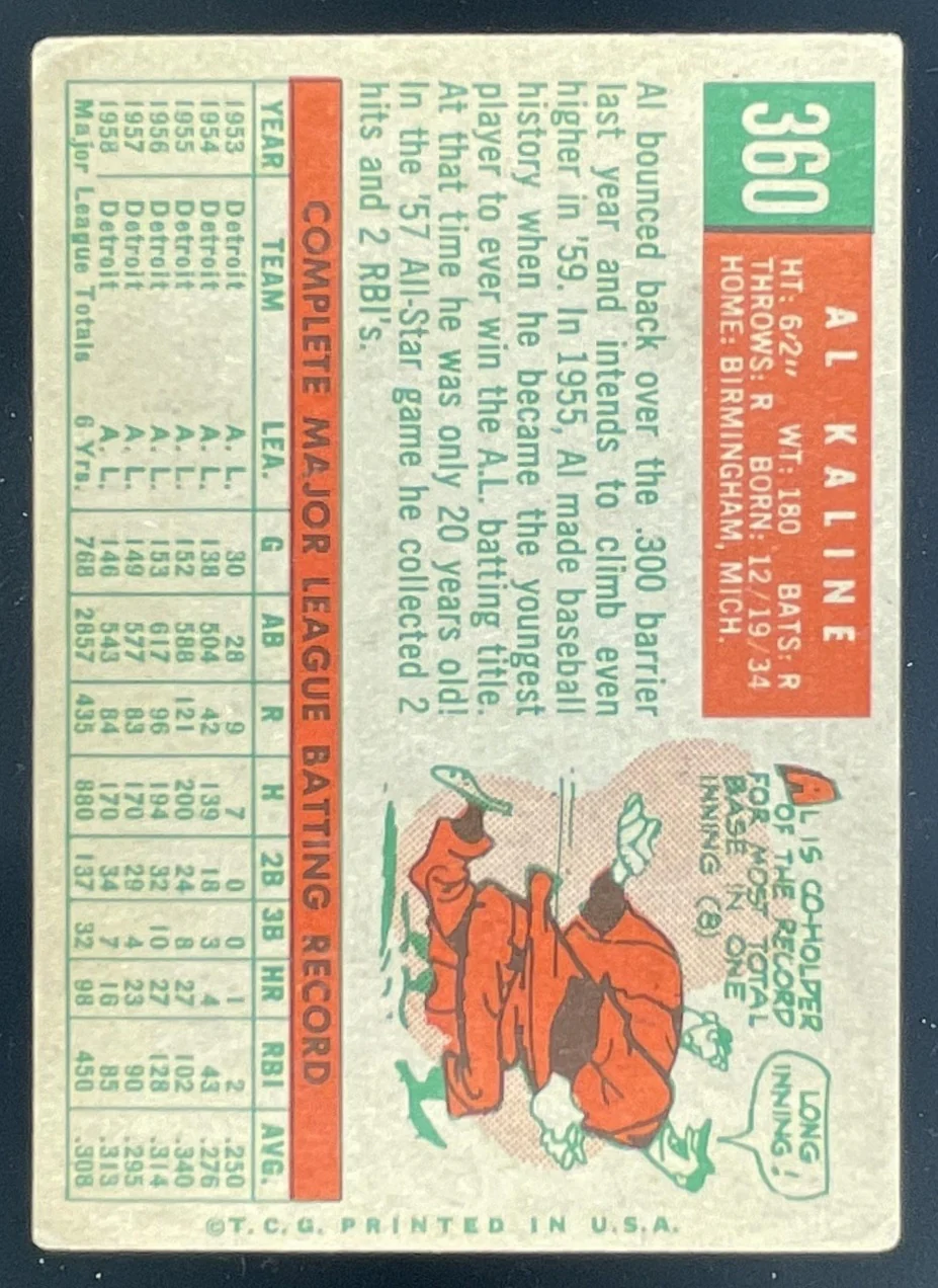 1959 Topps #360 Al Kaline - Image 2
