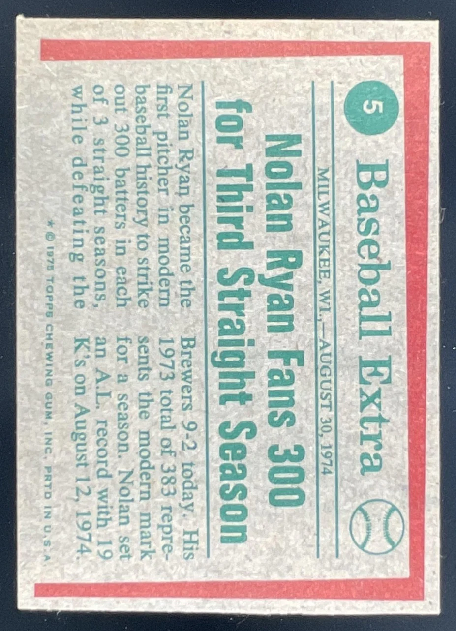 1975 Topps #5 Nolan Ryan - Image 2
