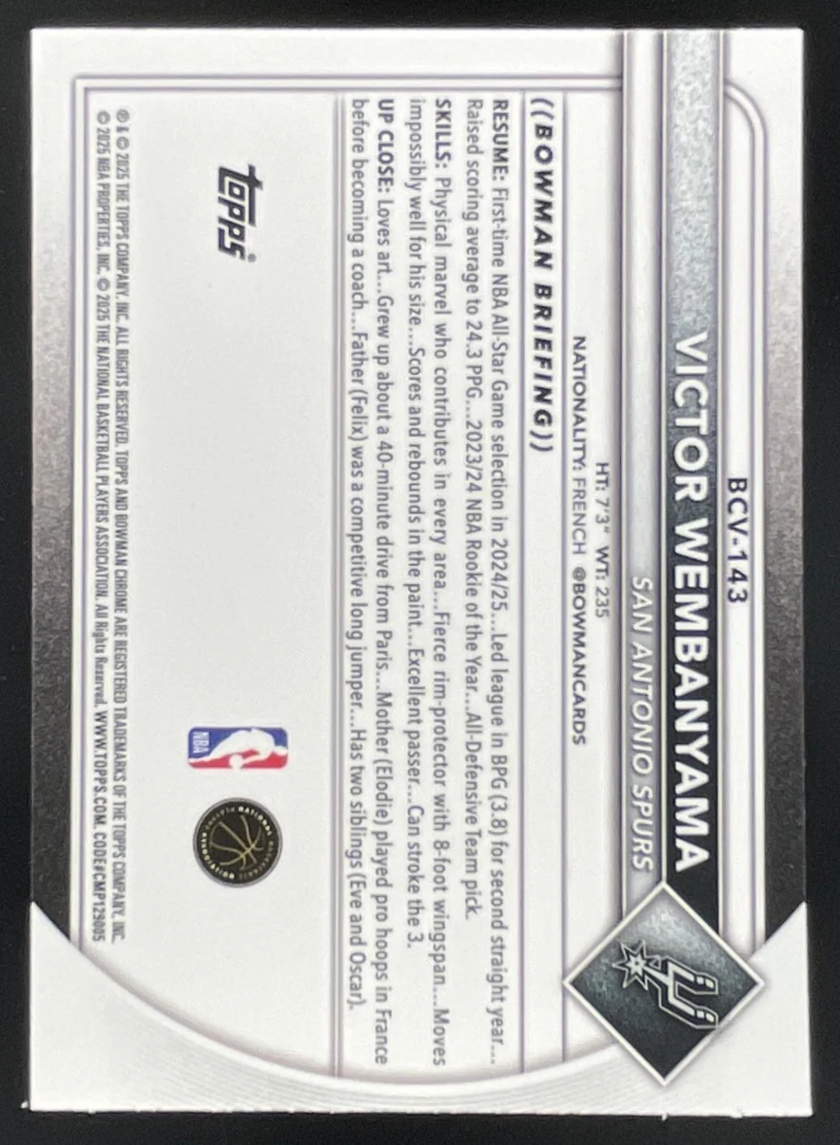 2025-26 Bowman Chrome Reptilian Refractor #BCV-143 Victor Wembanyama - Image 2