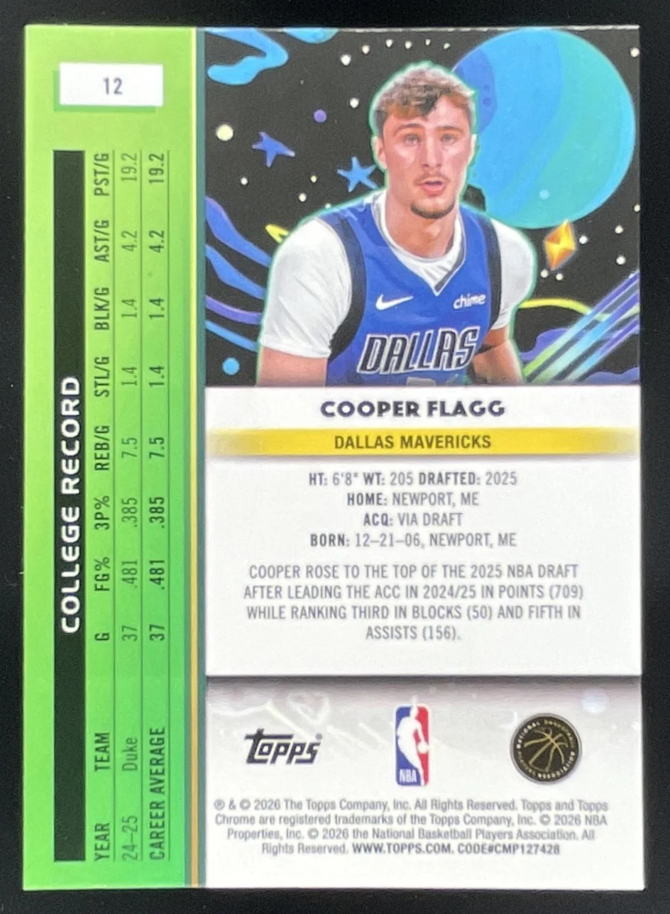 2025-26 Topps Cosmic Chrome #12 Cooper Flagg RC - Image 2