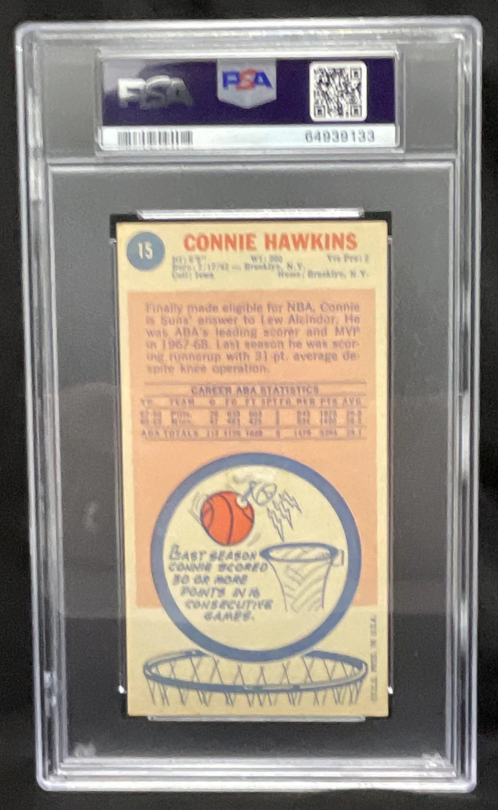 1969-70 Topps #15 Connie Hawkins RC PSA 7 - Image 2