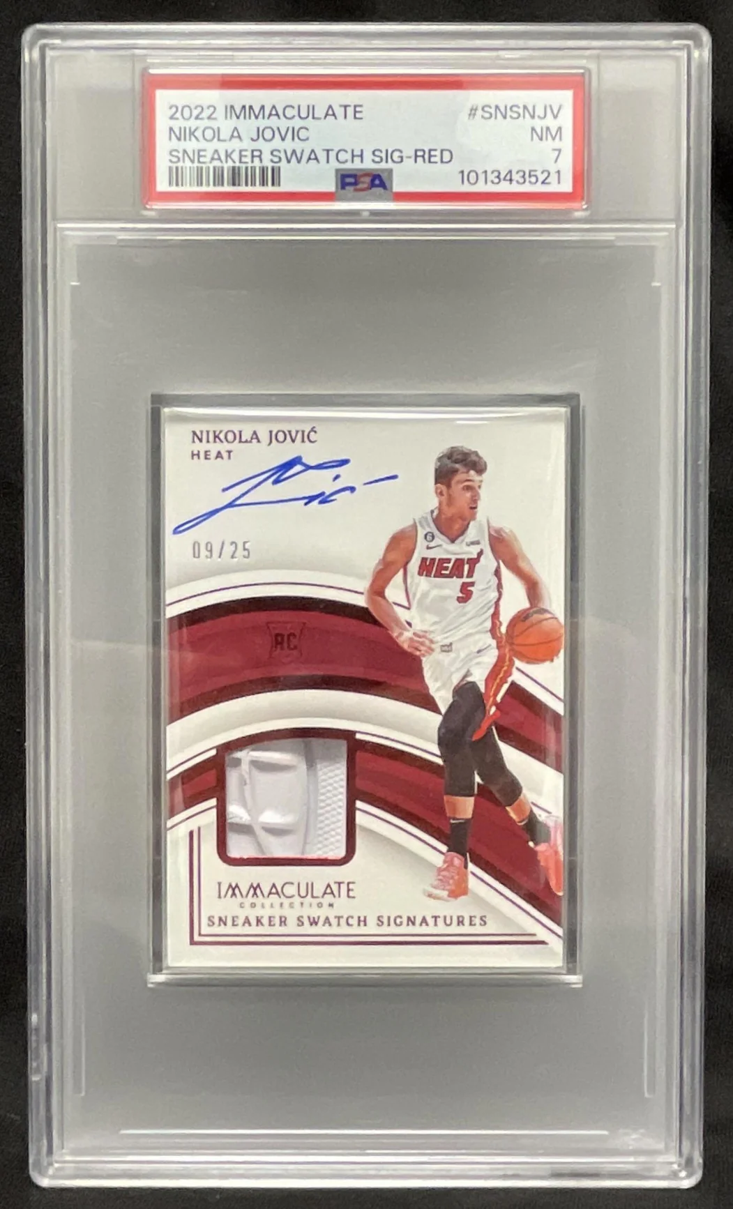 2022 Immaculate Collection Sneaker Swatches Red Nikola Jovic RC Auto /25 PSA 7