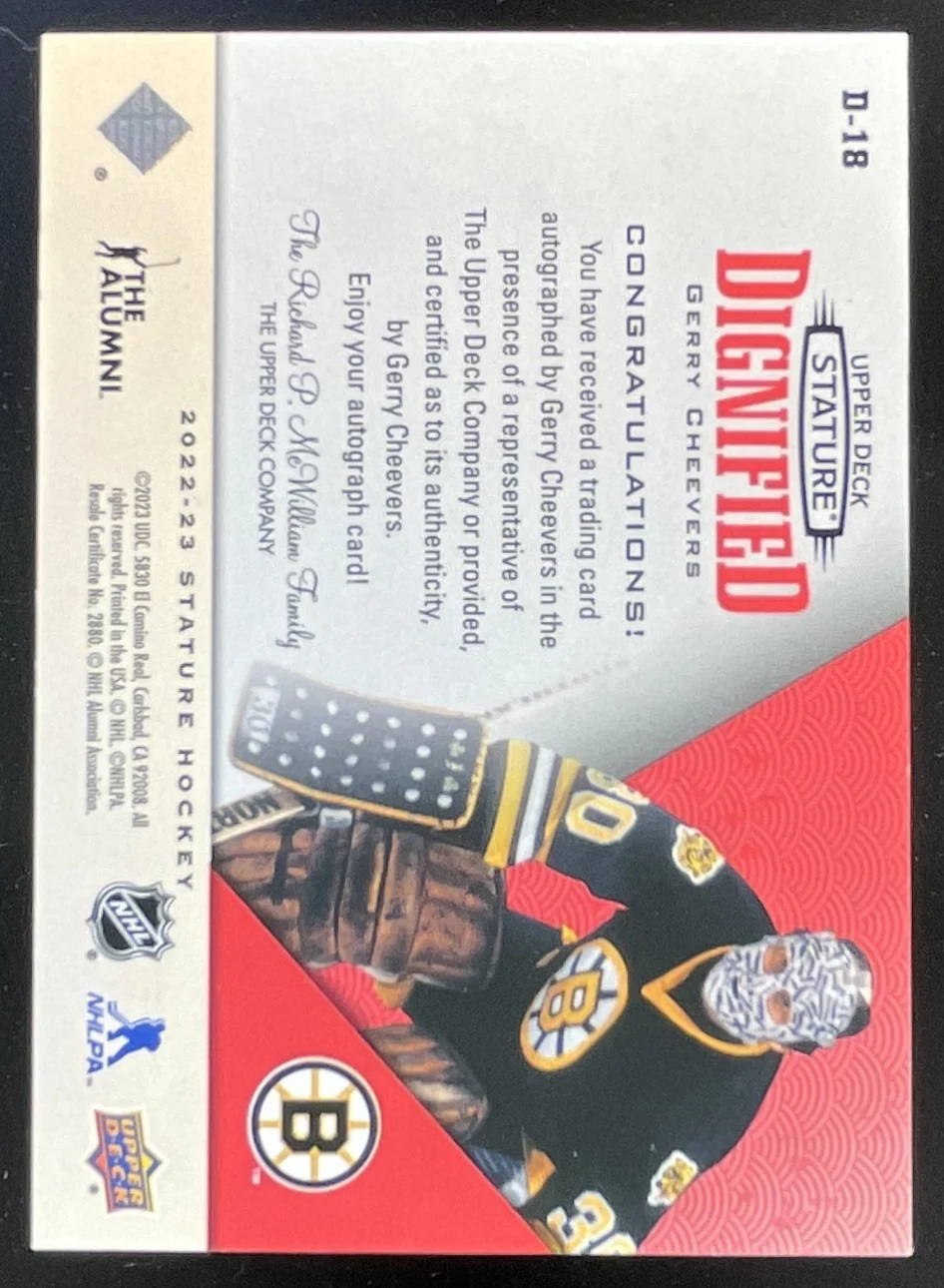 2024-25 Upper Deck Stature 2022-23 Update Dignified Red Gerry Cheevers Auto /5 - Image 2
