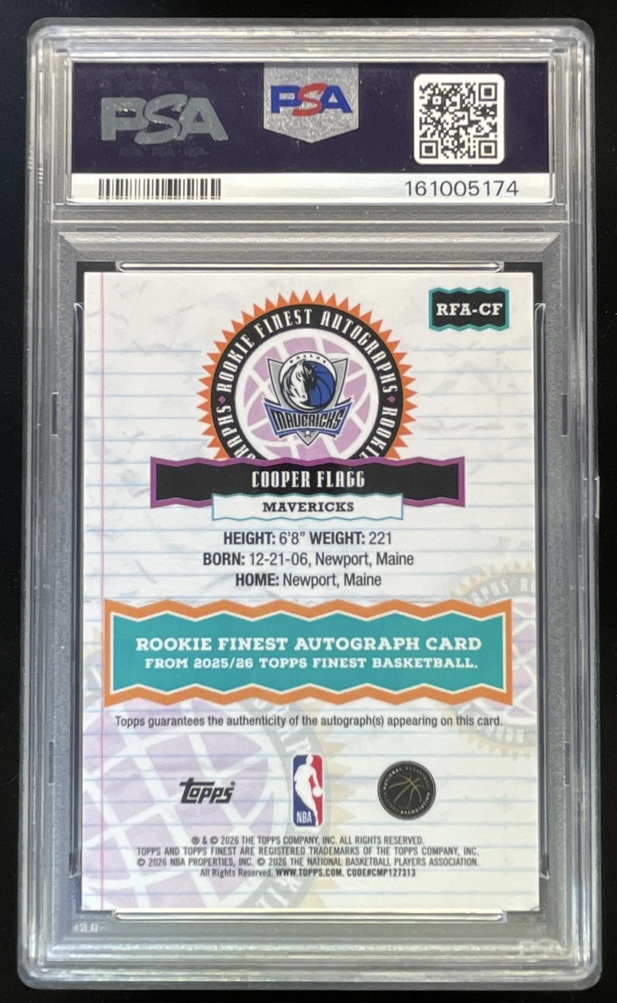 2025 Topps Finest Rookie Finest Gold Geometric Cooper Flagg RC Auto /50 PSA 10 - Image 2