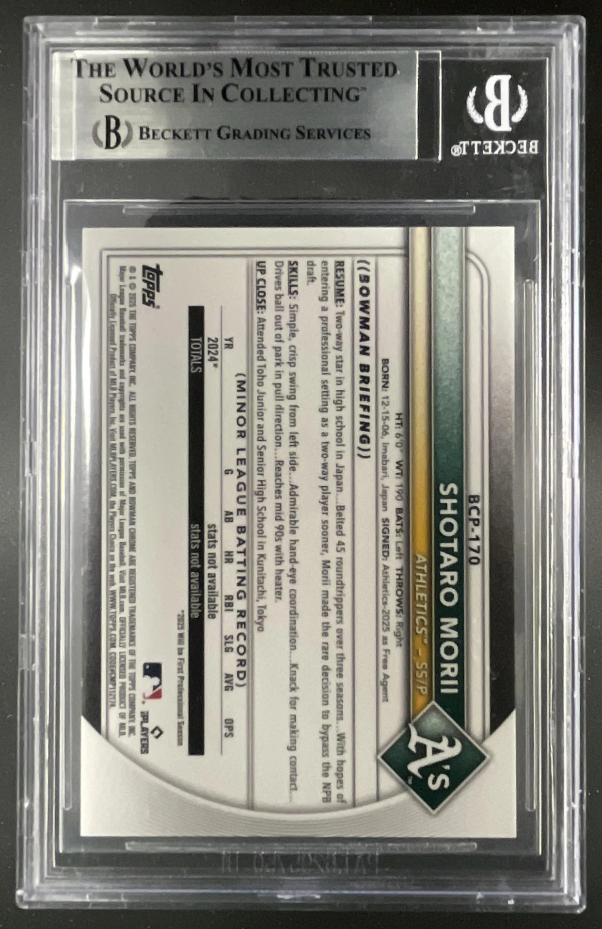 2025 Bowman Chrome Sapphire Image Variation Gold Shotaro Morii RC /50 BGS 8.5 - Image 2