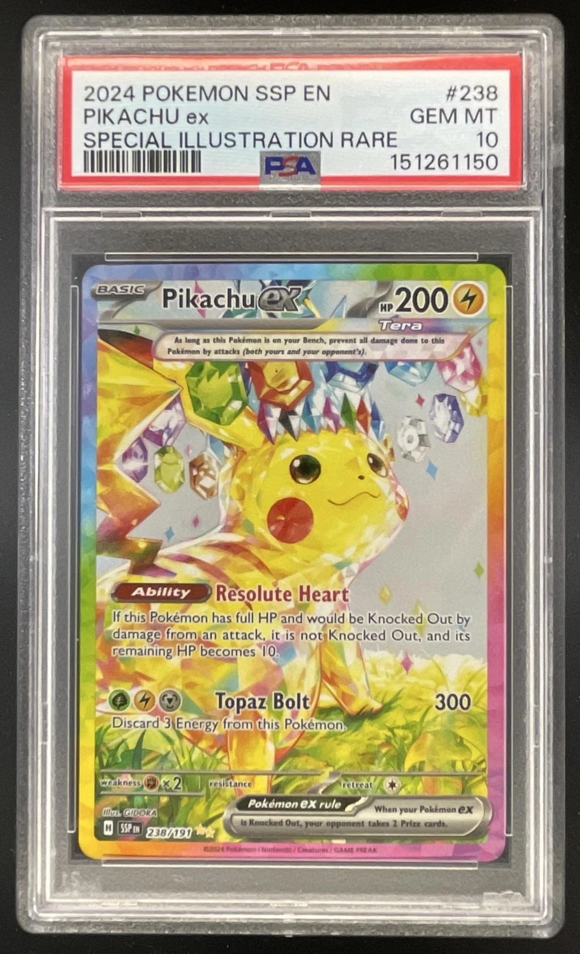 2024 Pokemon Surging Sparks #238/191 Pikachu Ex PSA 10