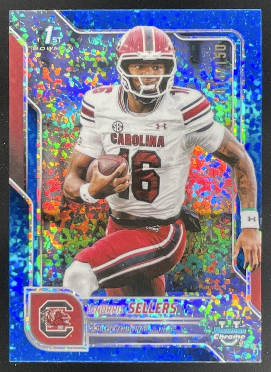 2025 Bowman Chrome University Blue Mini-Diamond #168 LaNorris Sellers RC /150