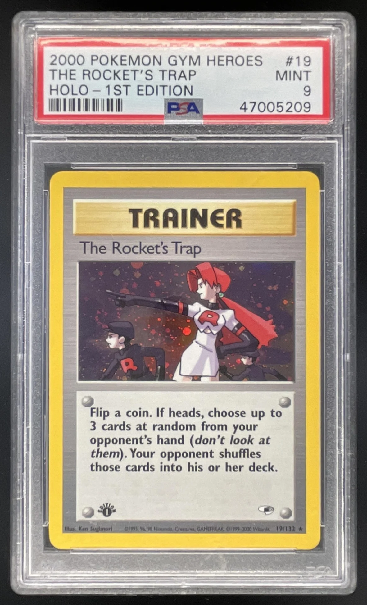2000 Pokemon Gym Heroes 1st Edition #19/132 The Rocket's Trap Holo PSA 9