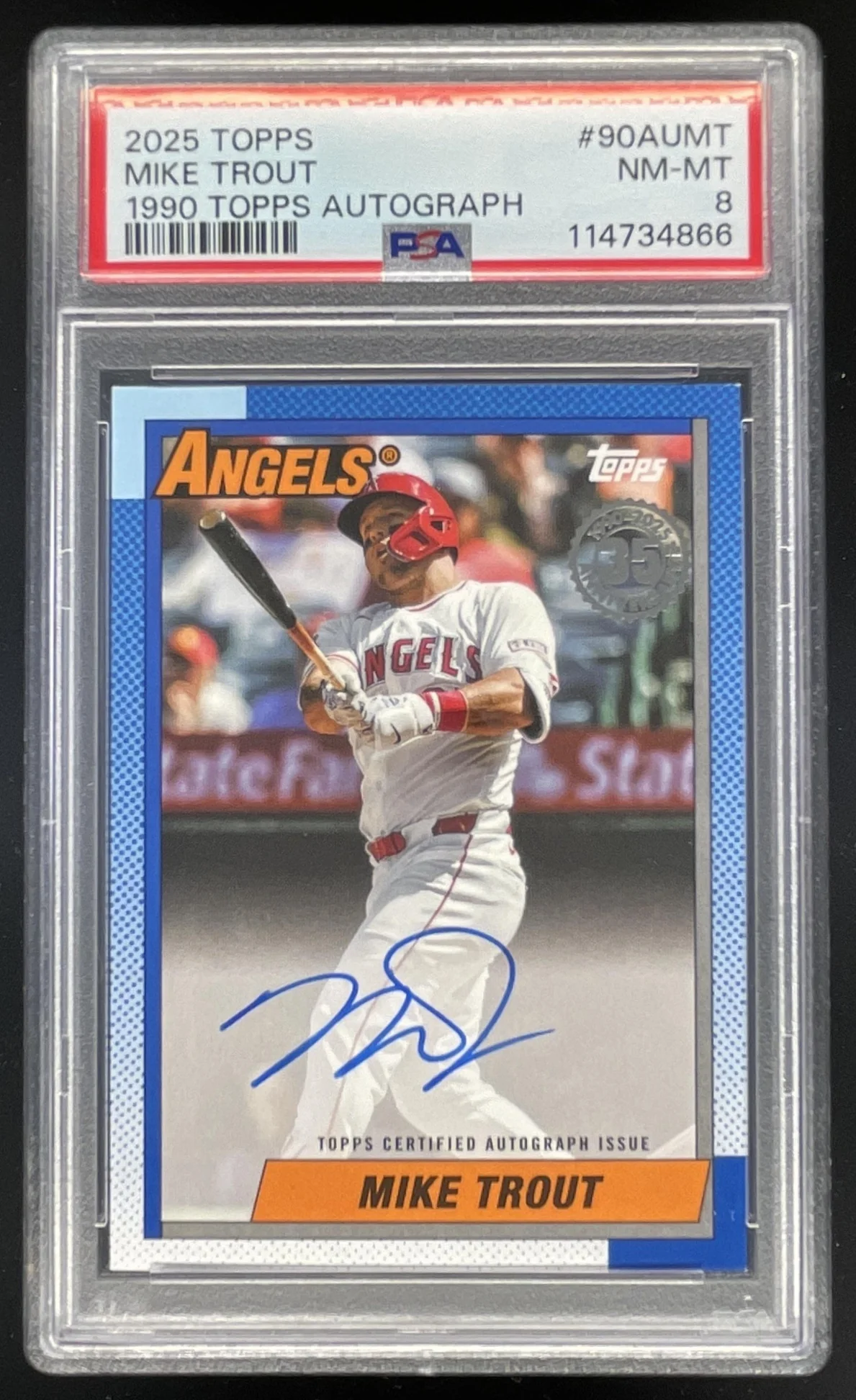 2025 Topps 1990 Topps Baseball Series 1 #90AU-MT Mike Trout Auto PSA 8