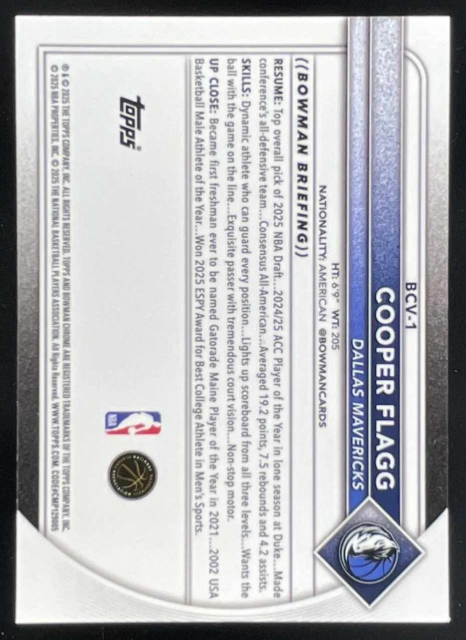 2025-26 Bowman Chrome #BCV-1 Cooper Flagg RC - Image 2