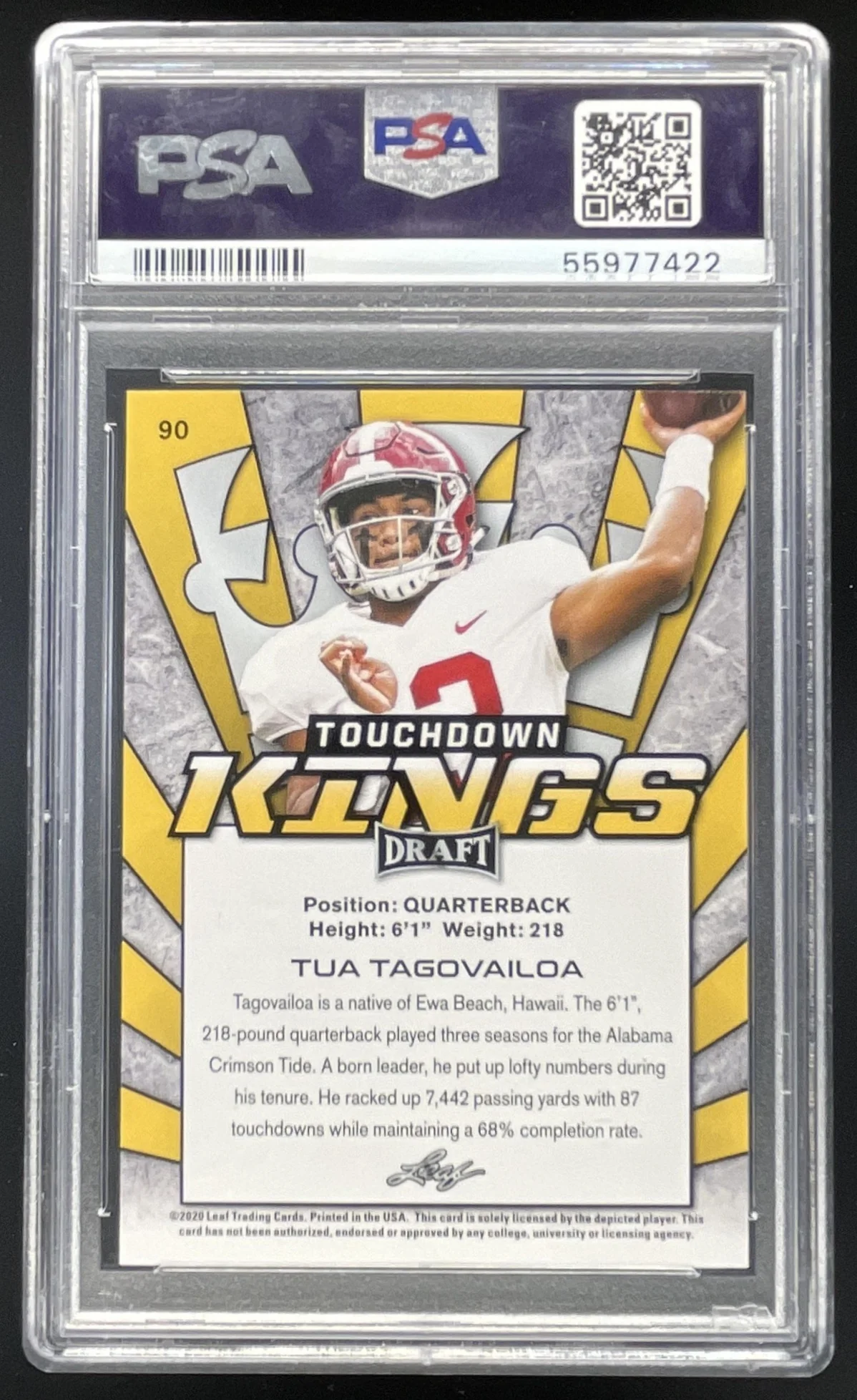 2020 Leaf Draft #90 Tua Tagovailoa RC PSA 10 - Image 2