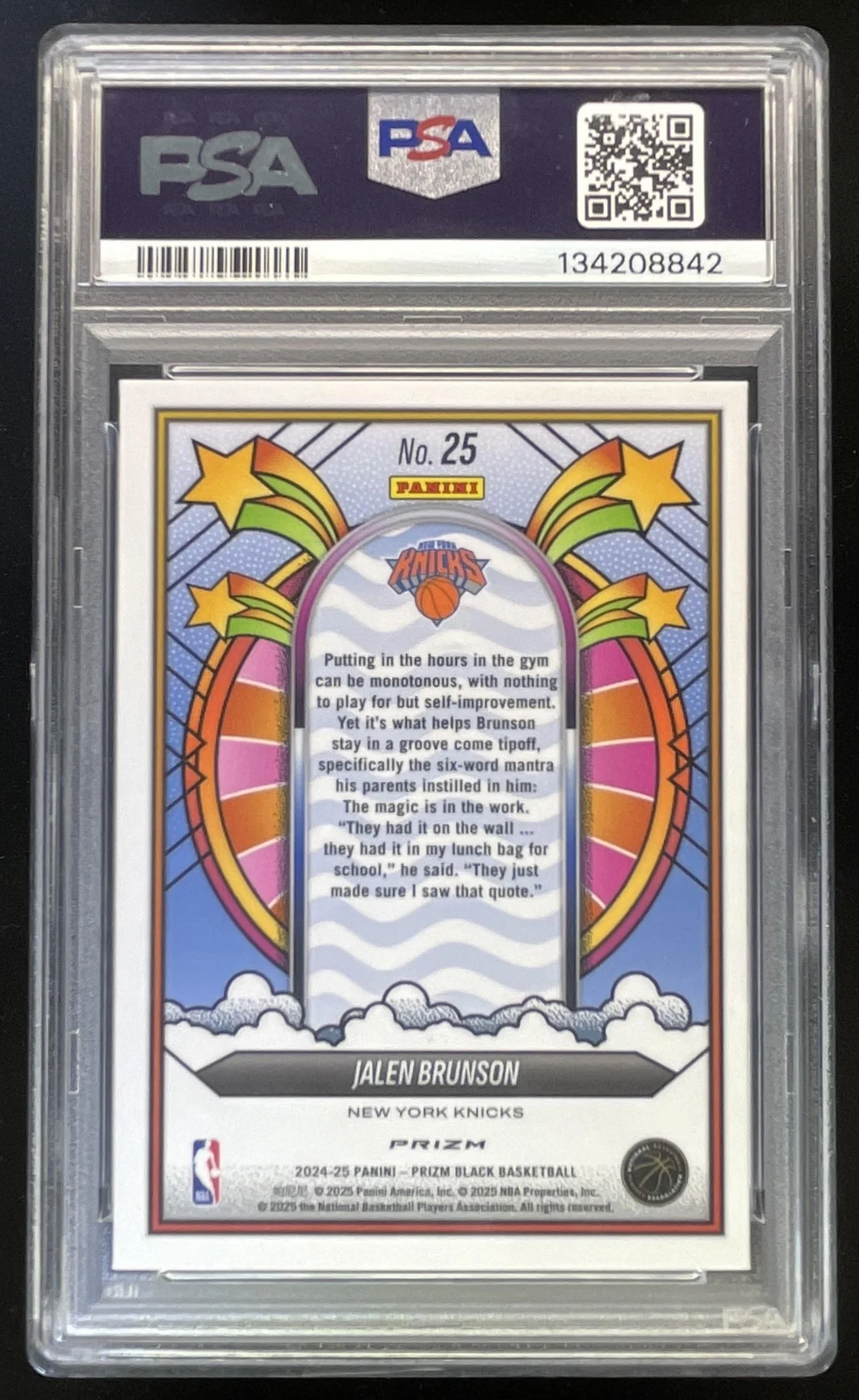2024-25 Panini Prizm Black Groovy #25 Jalen Brunson SSP PSA 10 - Image 2
