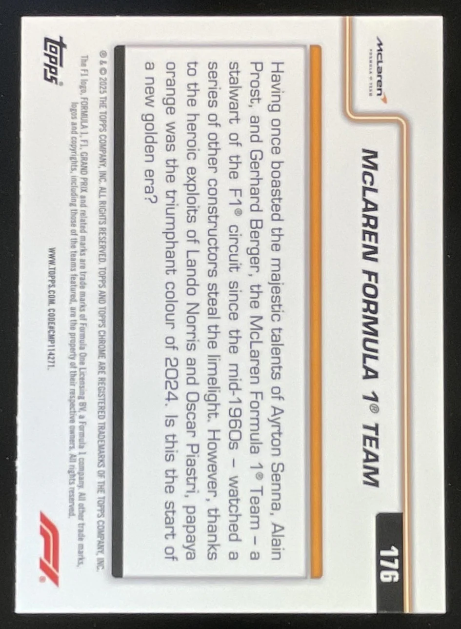 2025 Topps Chrome Formula 1 Pink #176 McLaren Formula 1 Team F1 Team Logo /250 - Image 2
