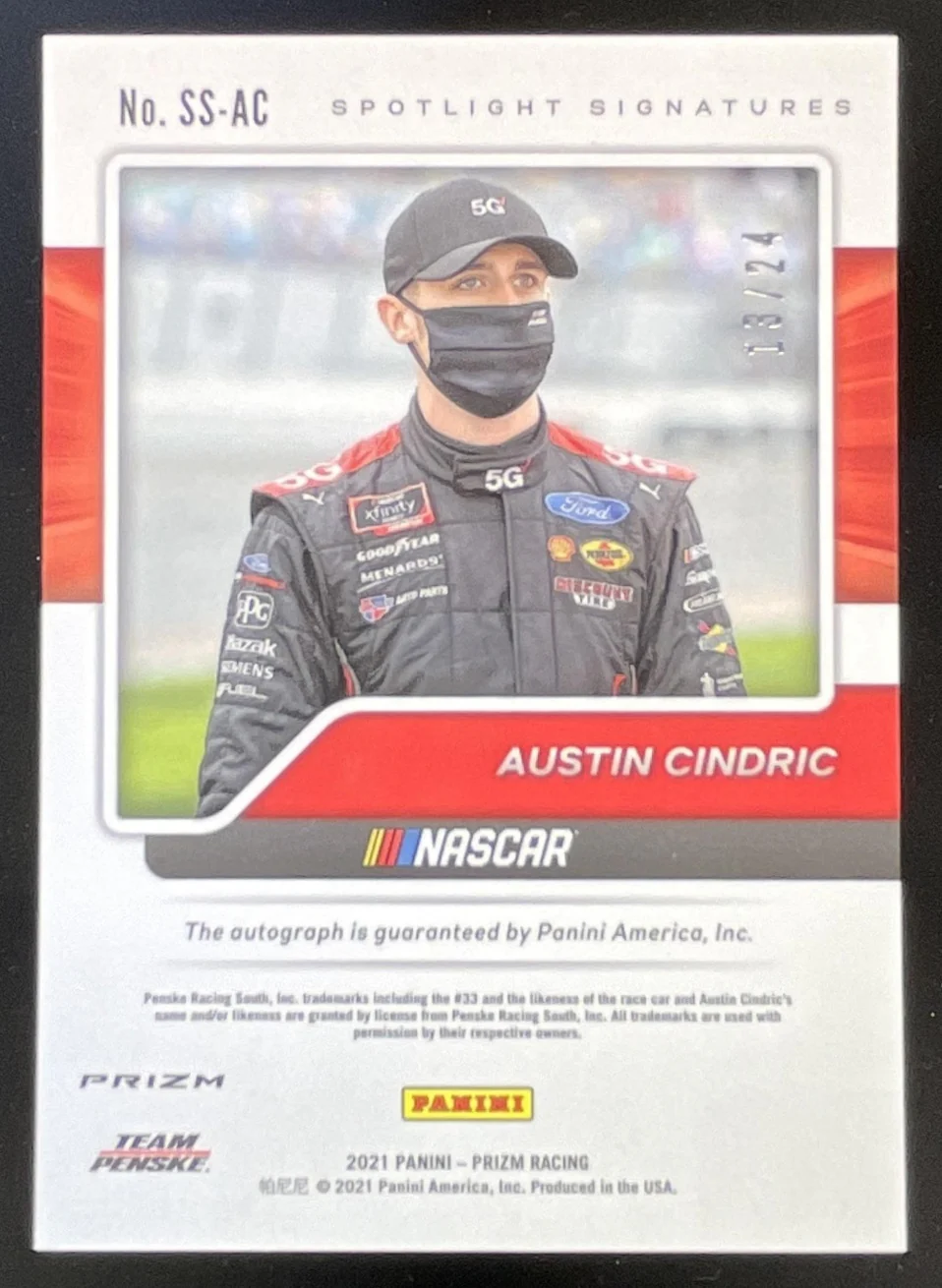 2021 Prizm Spotlight Rainbow Prizm #SS-AC Austin Cindric Auto /24 - Image 2