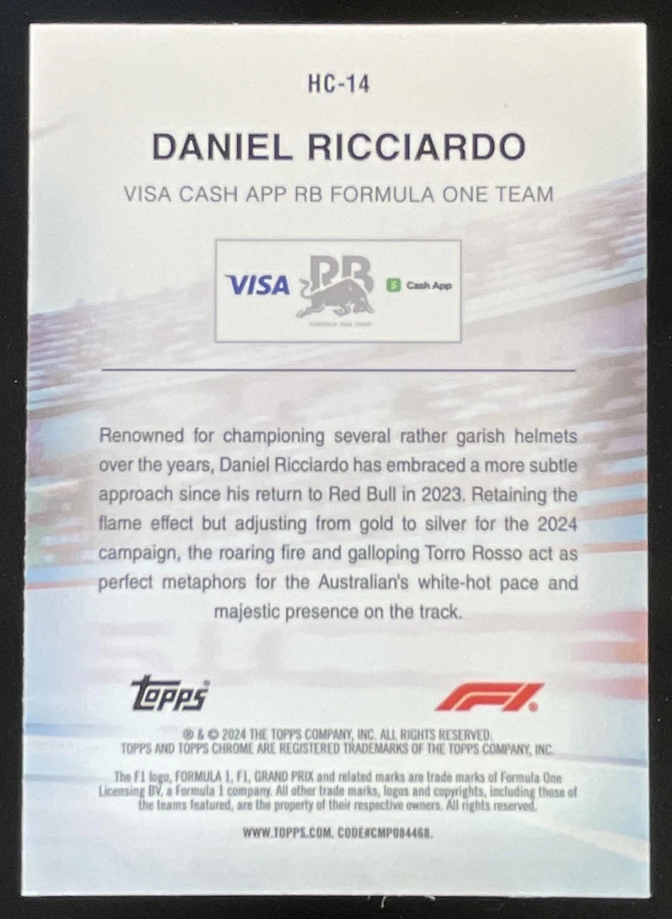 2024 Topps Chrome Formula 1 Helmet Collection #HC-14 Daniel Ricciardo - Image 2