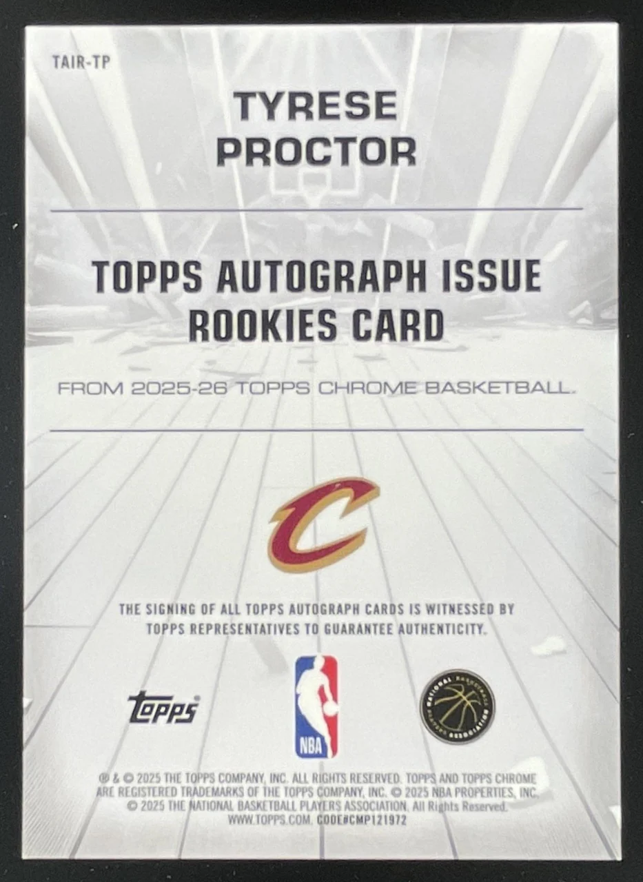 2025-26 Topps Chrome Issue Rookies Green #TAIR-TP Tyrese Proctor RC Auto /99 - Image 2