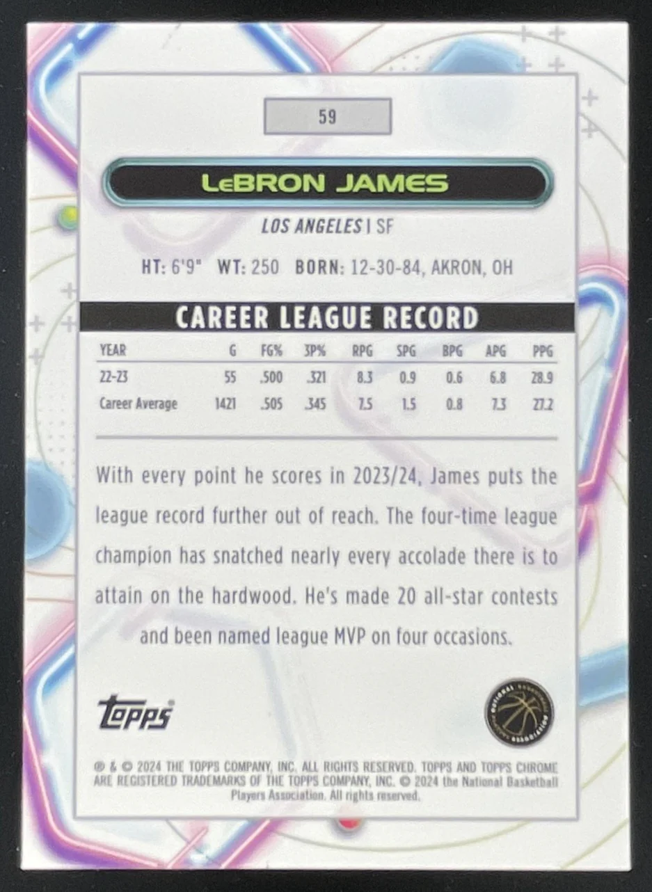 2023-24 Topps Cosmic Chrome Nucleus Refractors #59 LeBron James - Image 2