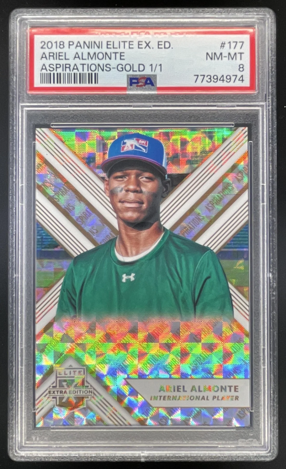 2018 Panini Elite Extra Edition Aspirations Gold #177 Ariel Almonte 1/1 PSA 8