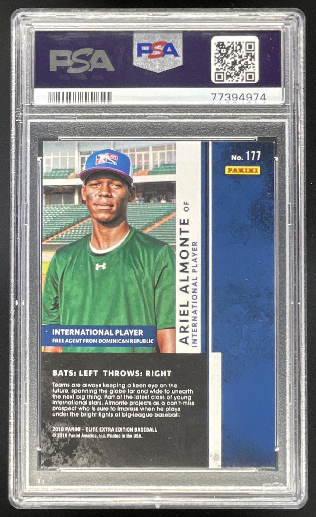 2018 Panini Elite Extra Edition Aspirations Gold #177 Ariel Almonte 1/1 PSA 8 - Image 2
