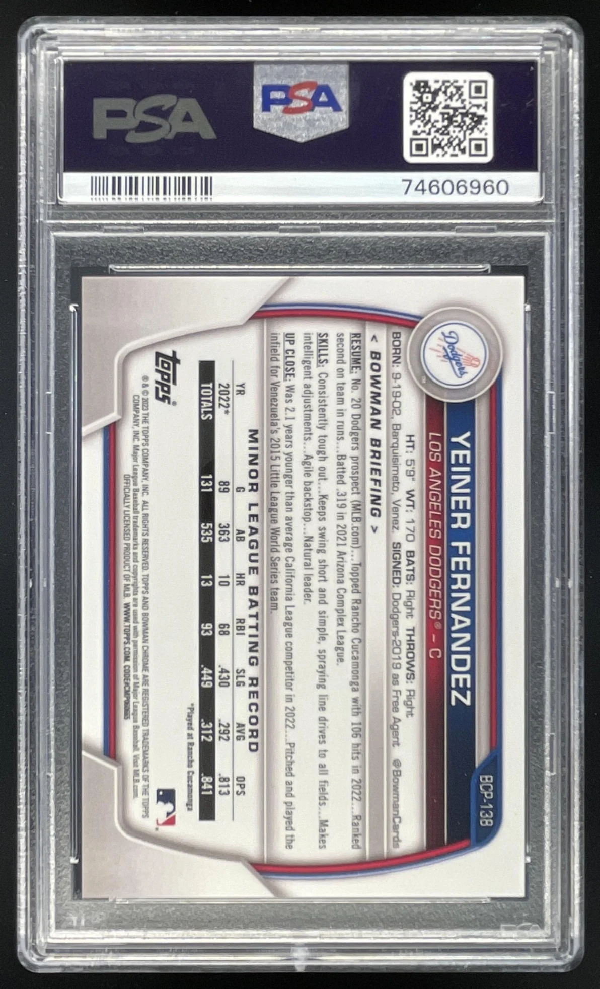 2023 Bowman Chrome Prospects Orange #BCP-138 Yeiner Fernandez RC /25 PSA 10 - Image 2