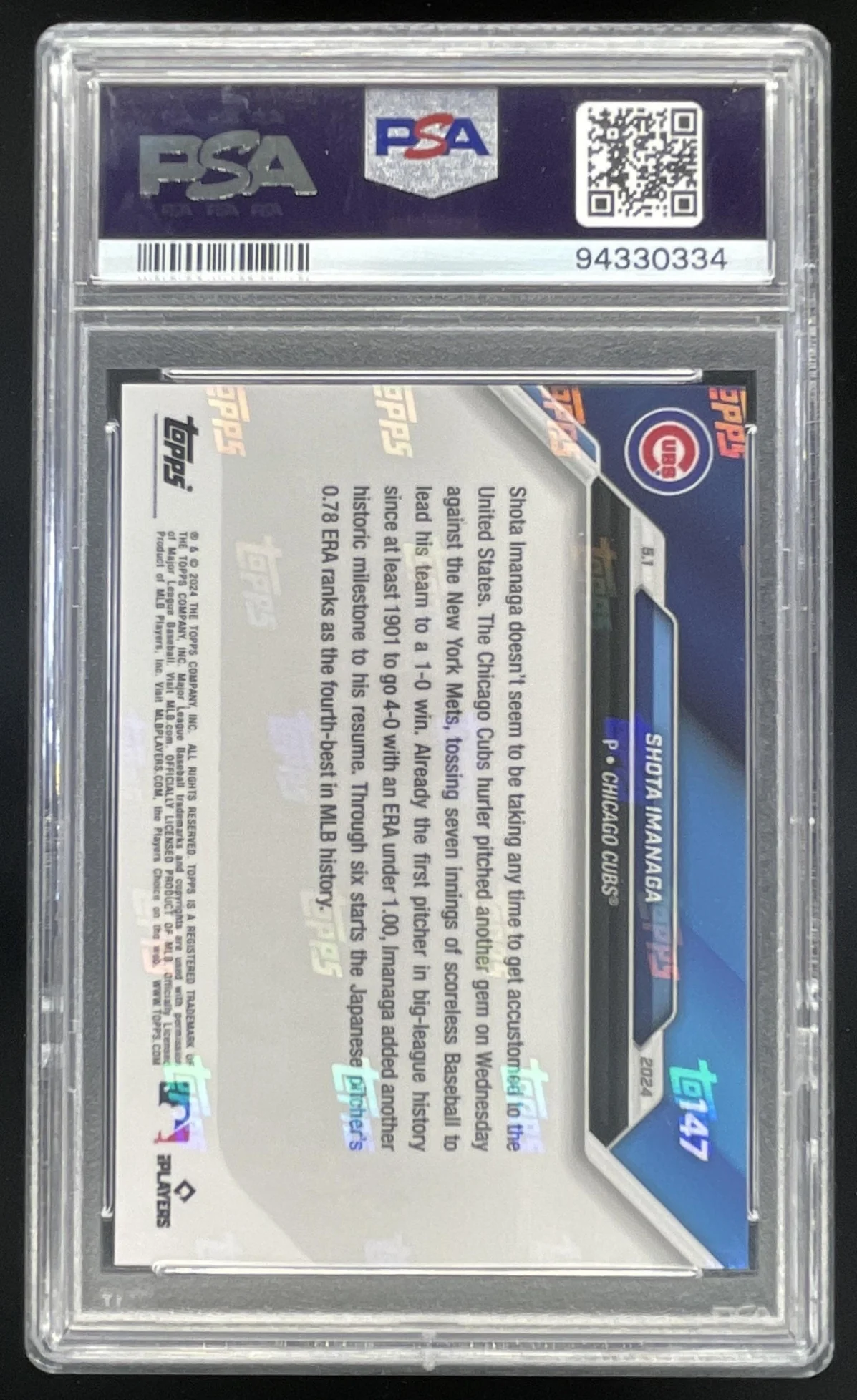 2024 Topps Now Blue #147 Shota Imanaga RC /49 PSA 9 - Image 2