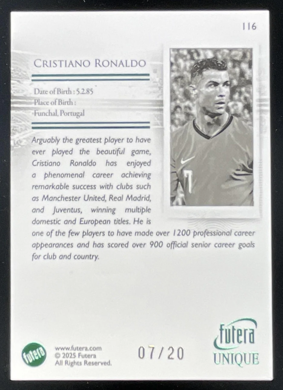 2025 Futera The Greats Green #116 Cristiano Ronaldo /20 - Image 2