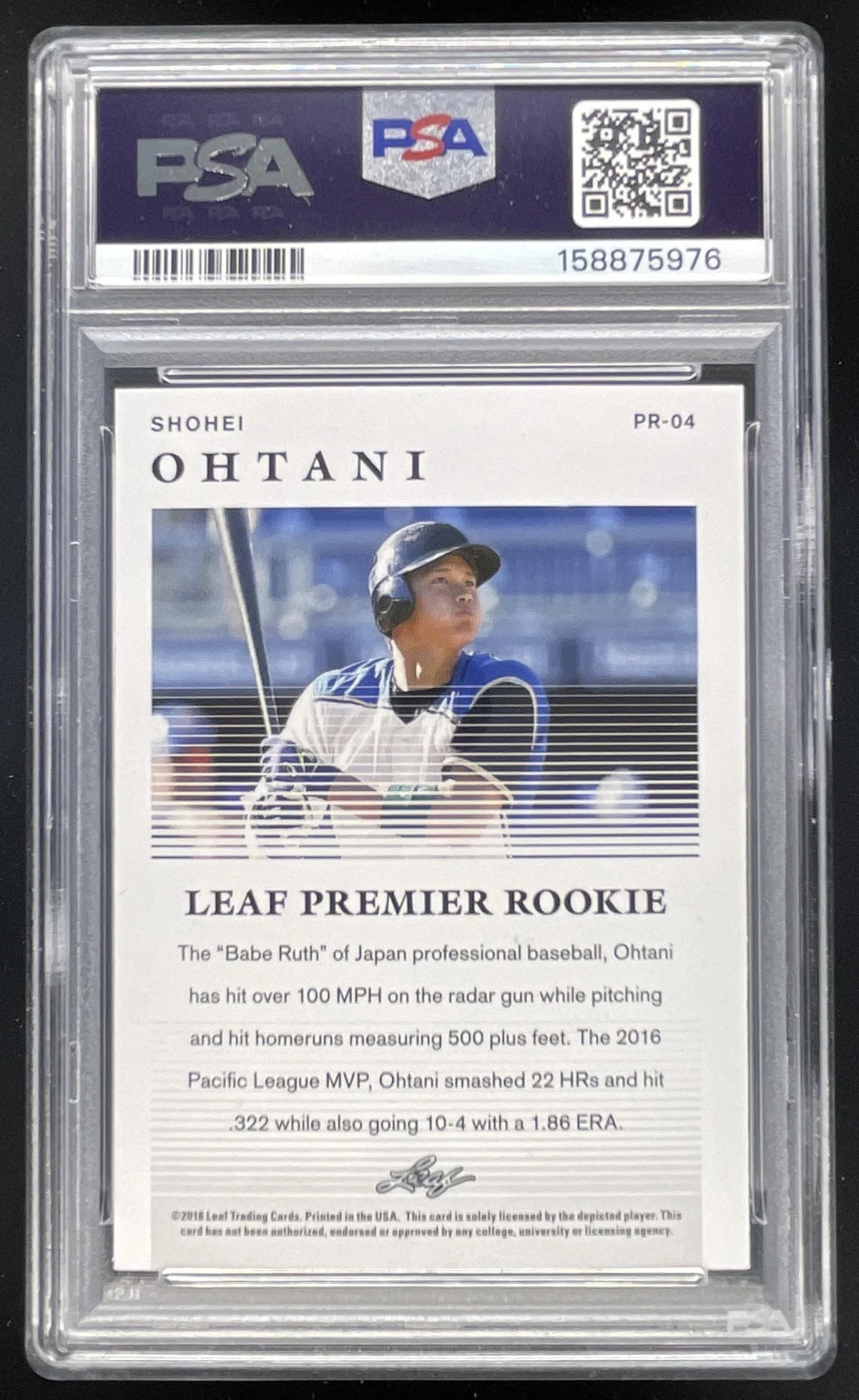 2018 Leaf Premier Rookies #PR-04 Shohei Ohtani RC Rookie PSA 10 - Image 2