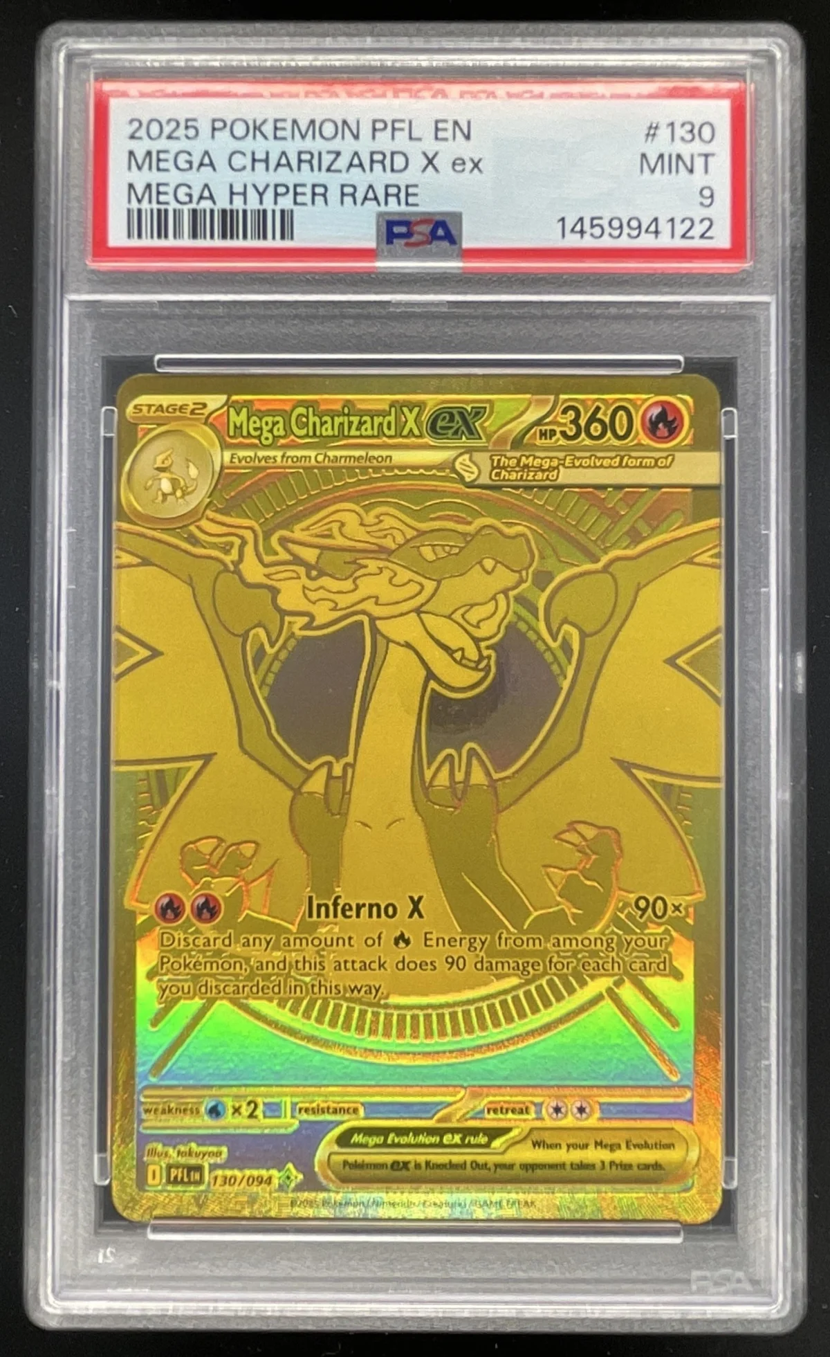 2025 Pokemon Phantasmal Flames #130/094 Mega Charizard X Mega Hyper Rare PSA 9