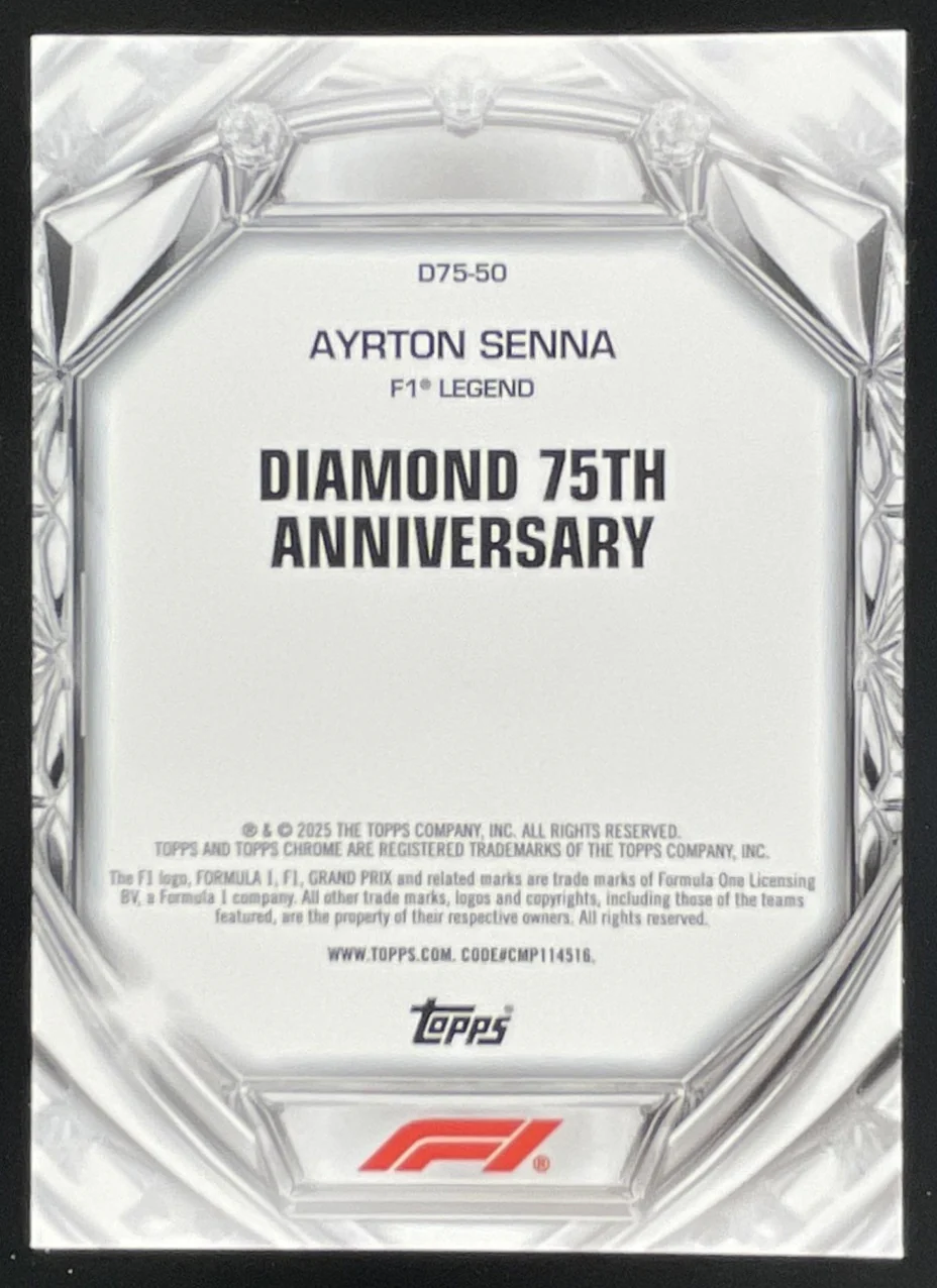 2025 Topps Chrome Formula 1 Diamond 75th Purple Mini-Diamond Ayrton Senna /199 - Image 2