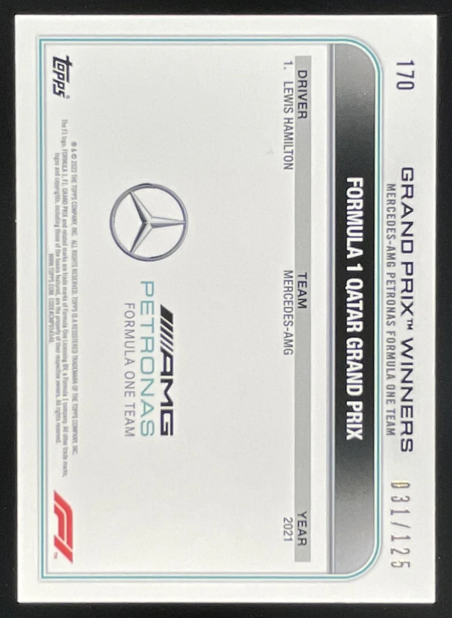 2022 Topps Formula 1 Yellow #170 Lewis Hamilton /125 - Image 2