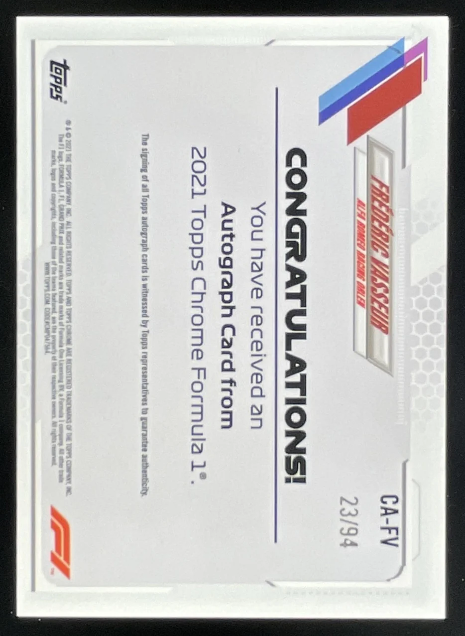 2021 Topps Chrome Formula 1 Chrome F1 #CA-FV Frederic Vasseur Auto /94 - Image 2