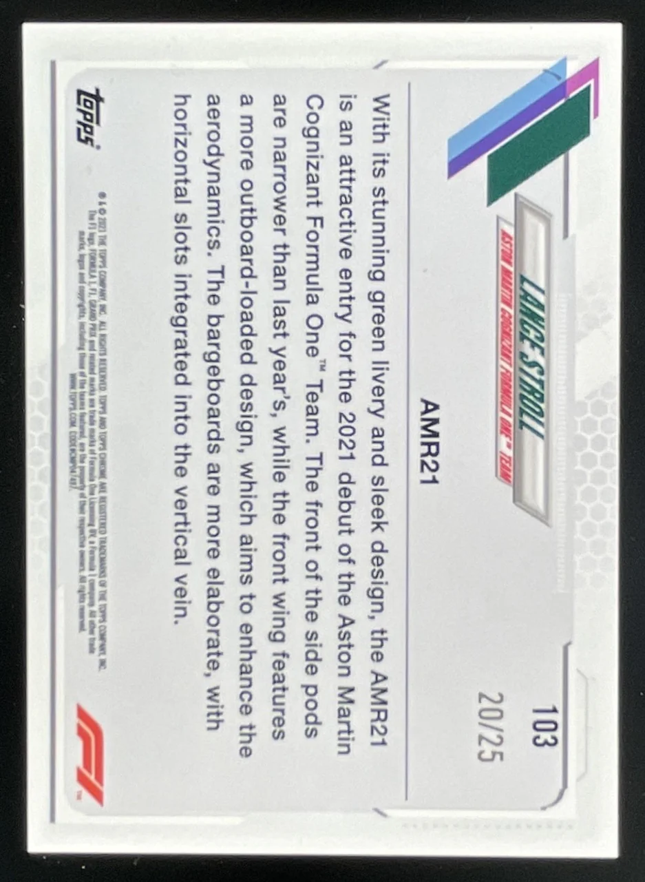 2021 Topps Chrome Formula 1 Orange Refractor #103 Lance Stroll /25 - Image 2