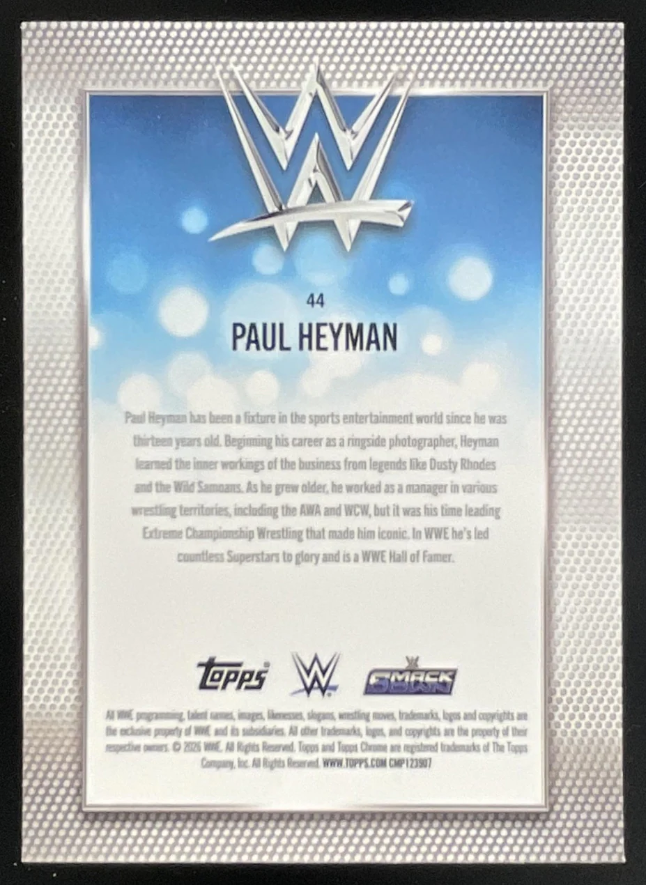 2026 Topps Chrome WWE Sapphire Chrome Yellow Refractor #44 Paul Heyman /75 - Image 2