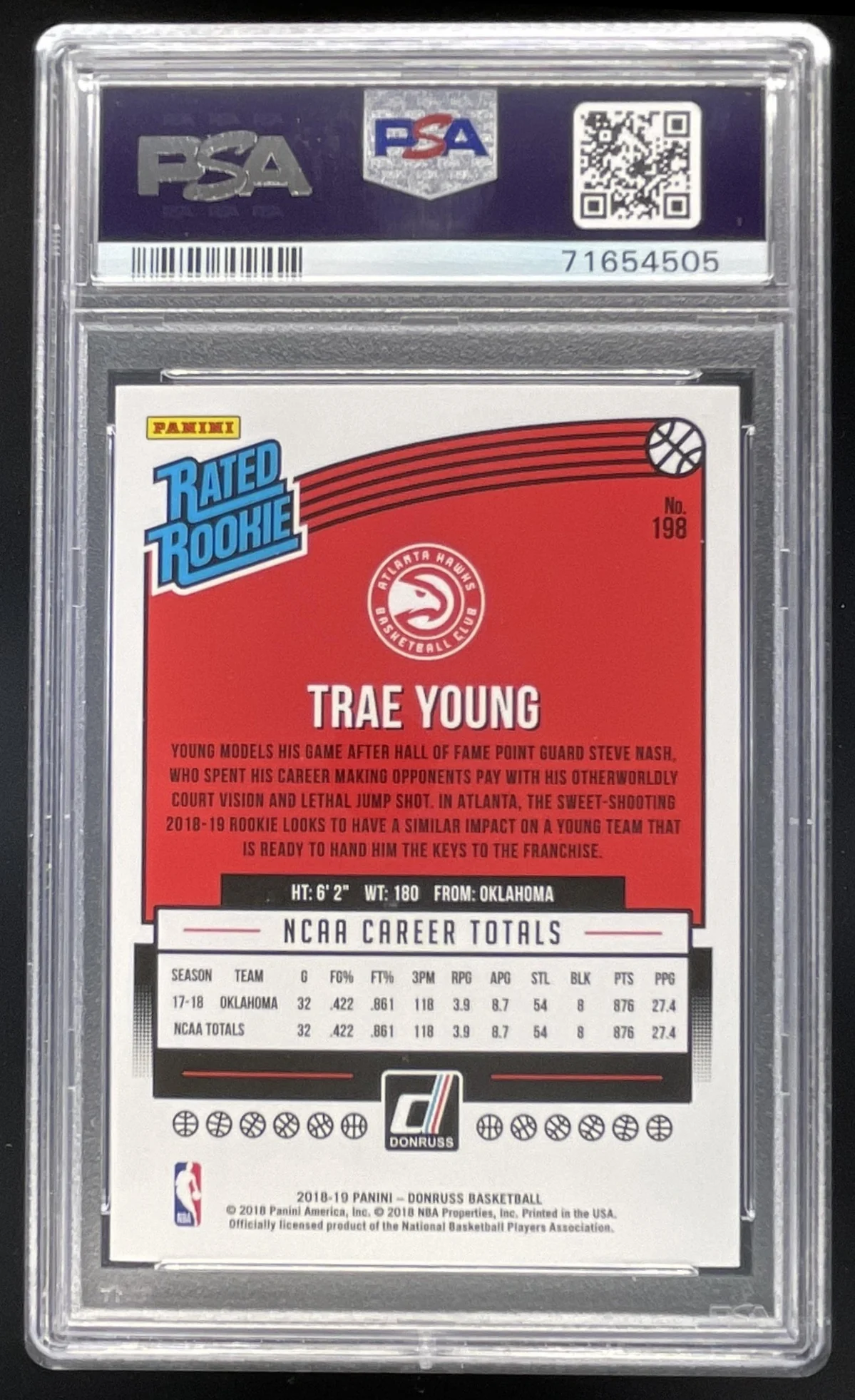 2018-19 Panini Donruss #198 Trae Young RC PSA 10 - Image 2