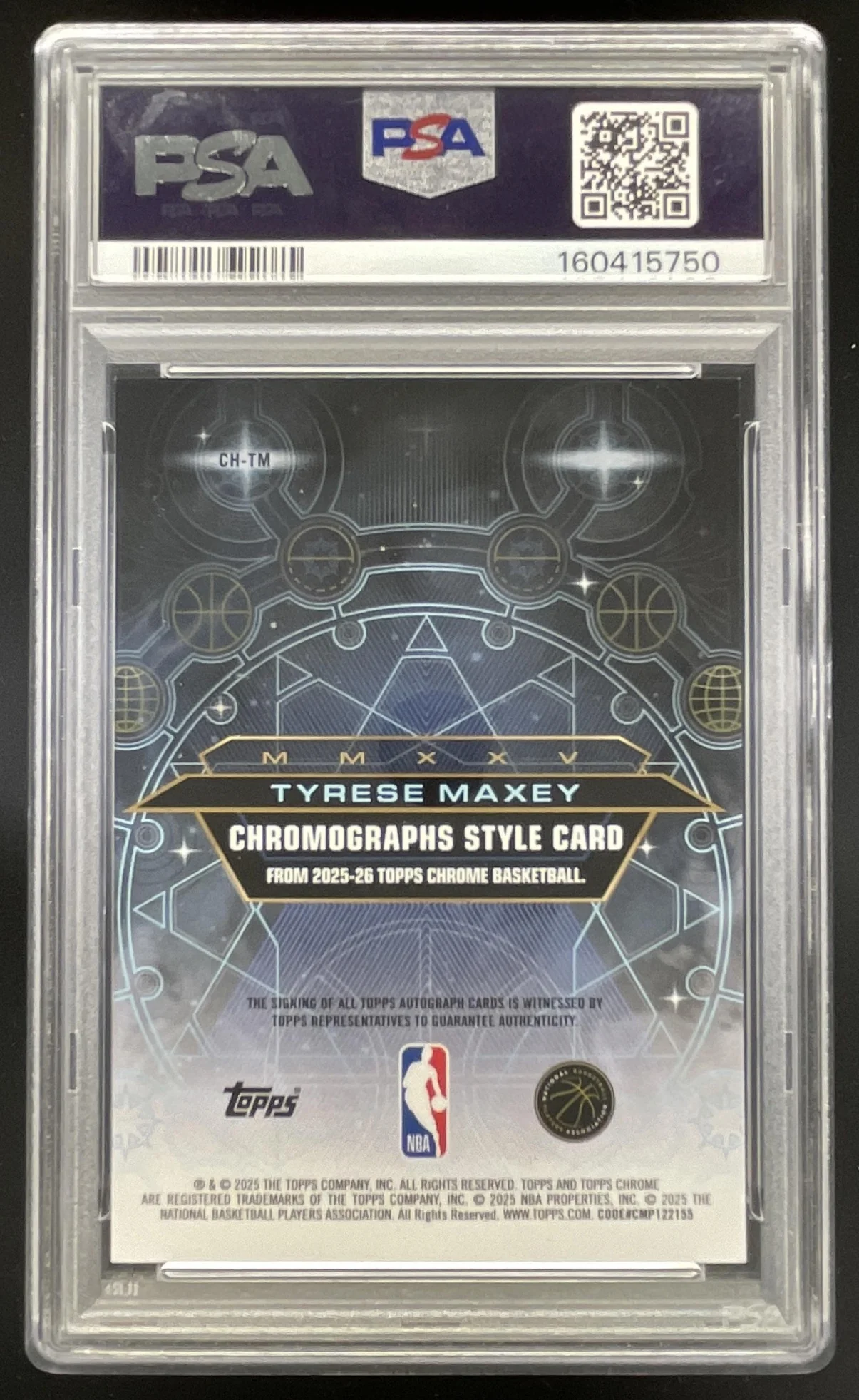 2025-26 Topps Chrome Chromograph Gold #CH-TM Tyrese Maxey Auto /50 PSA 8 - Image 2
