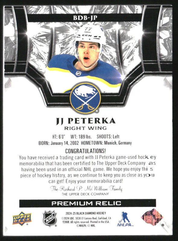 2024-25 Black Diamond Premium Relics #BDBJP JJ Peterka /50 - Image 2