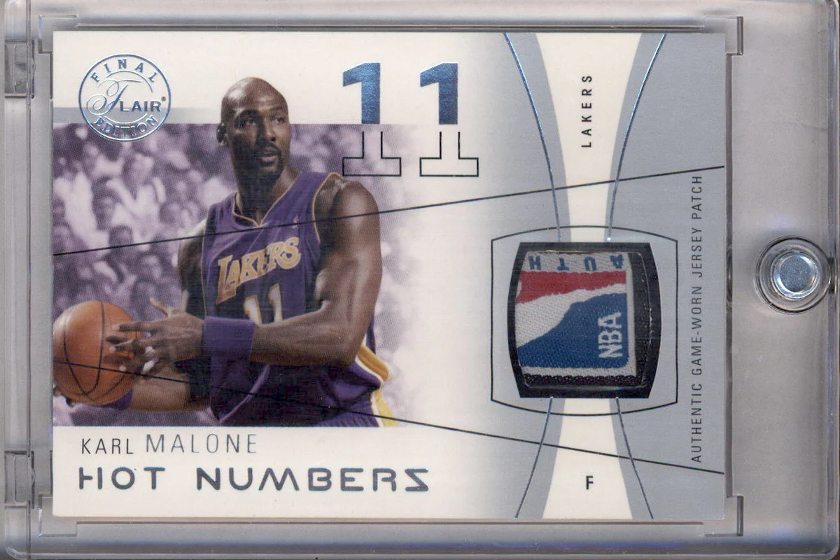 2003 Fleer Flair Final Edition Hot Numbers Patches Platinum Karl Malone /56