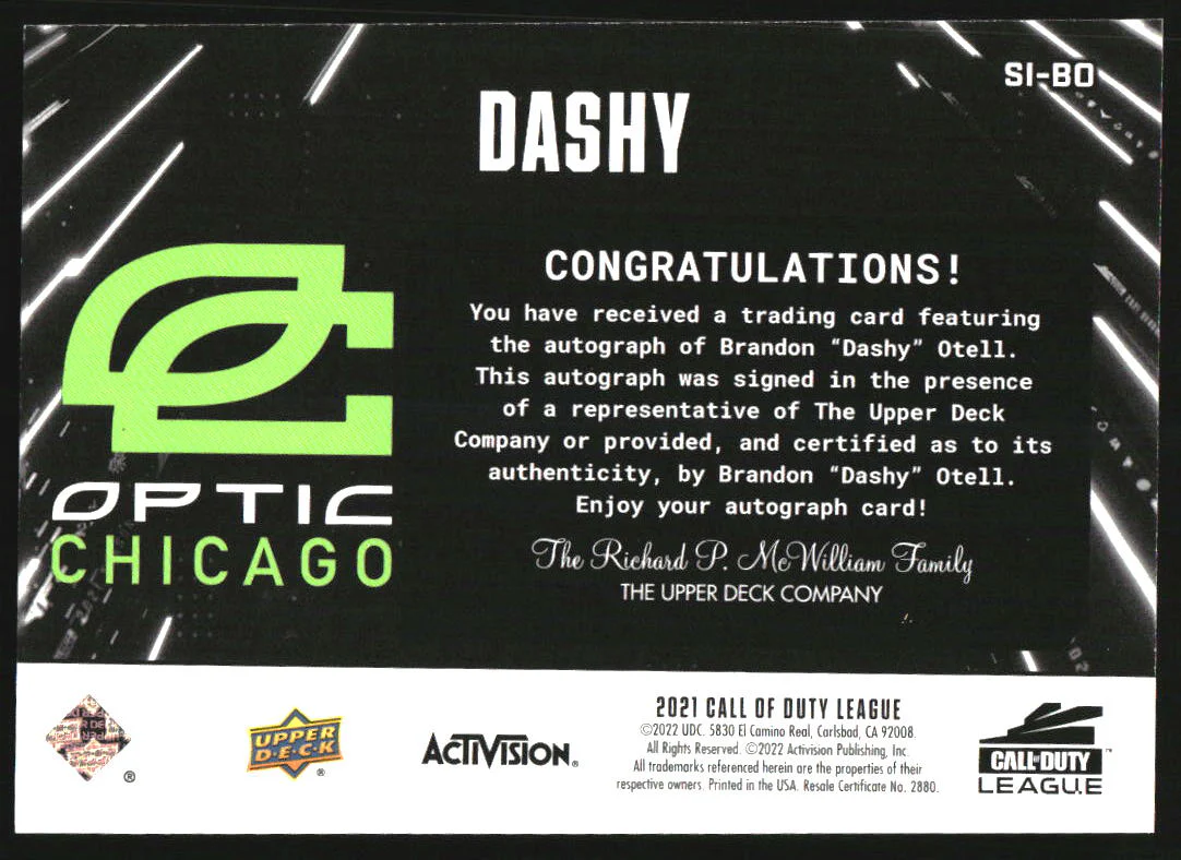 2021 Upper Deck Call of Duty League Solo Ink #SIBO Dashy Brandon Otell Auto - Image 2