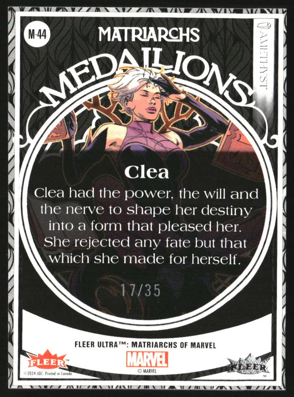 2024 Fleer Ultra Matriarchs of Marvel Medallions Amethyst #M-44 Clea /35 - Image 2