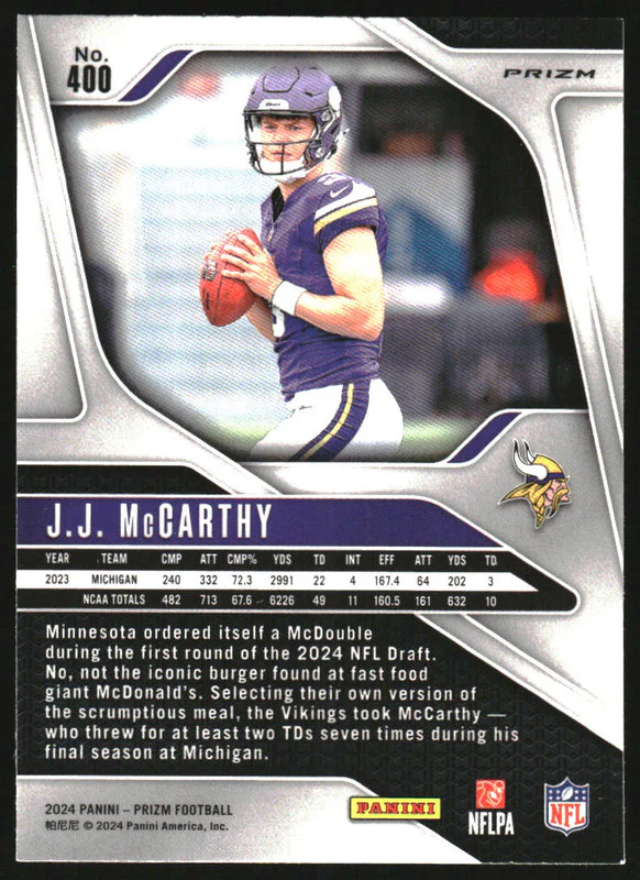 2024 Panini Prizm Silver Prizm #400 J.J. McCarthy RC - Image 2