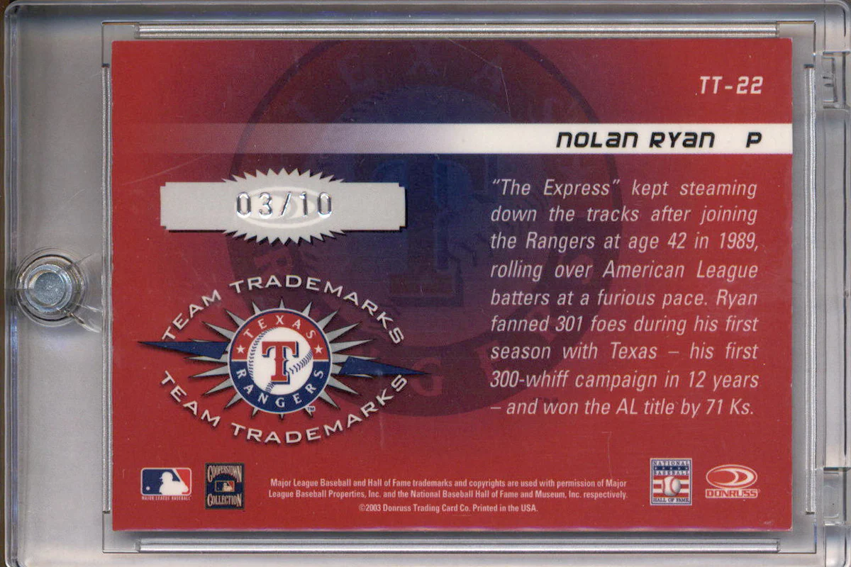 2003 Donruss Signature Team Trademarks Decade #TT-22 Nolan Ryan Auto /10 - Image 2