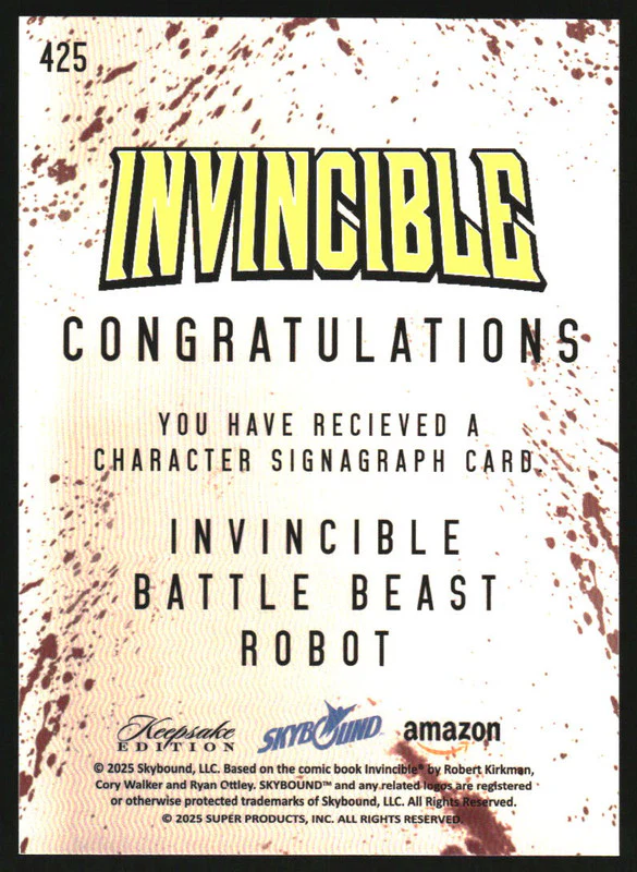 2025 Keepsake Triple Laser Signagraphs Silver Battle Beast Invincible Robot /25 - Image 2