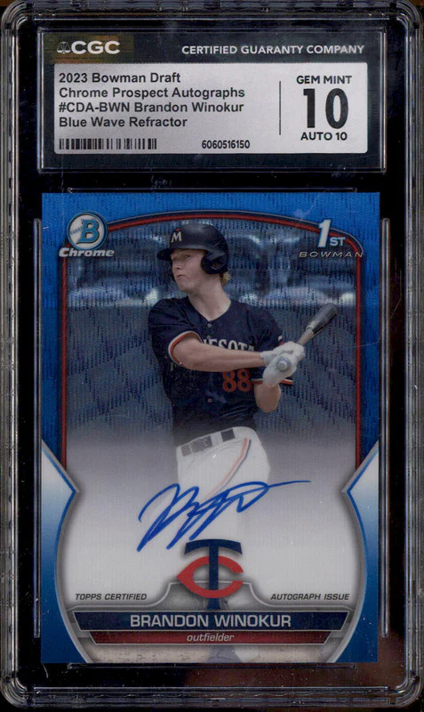2023 Bowman Draft Blue Wave Refractor Brandon Winokur RC Auto /150 CGC 10