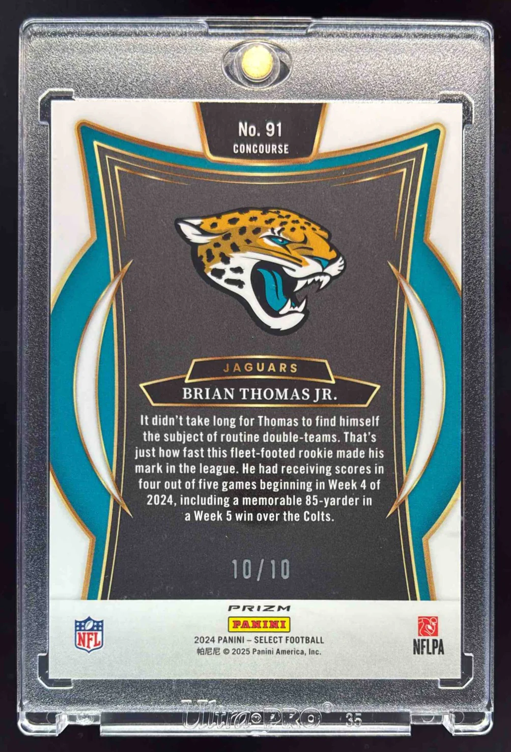 2024 Panini Select Concourse Gold Prizm Shock #91 Brian Thomas Jr. RC /10 - Image 2