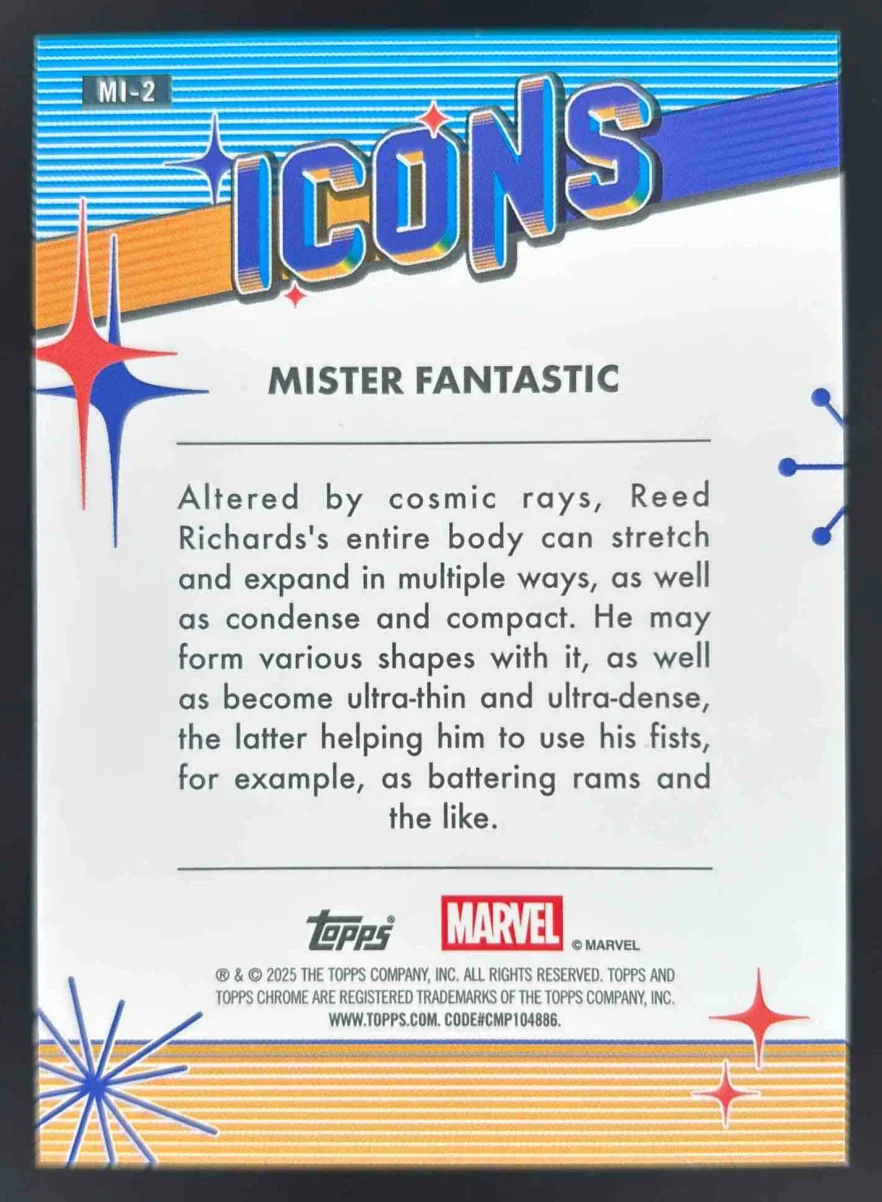 2025 Topps Chrome Marvel Marvel Icons Orange Refractor #MI2 Mister Fantastic /25 - Image 2